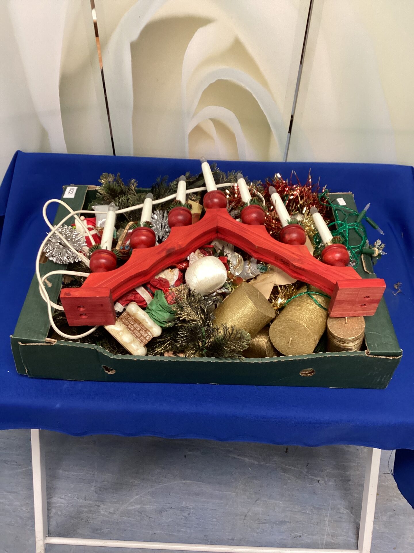 822 Box of Christmas Decorations inc Candle Bridge Badgers Auctions
