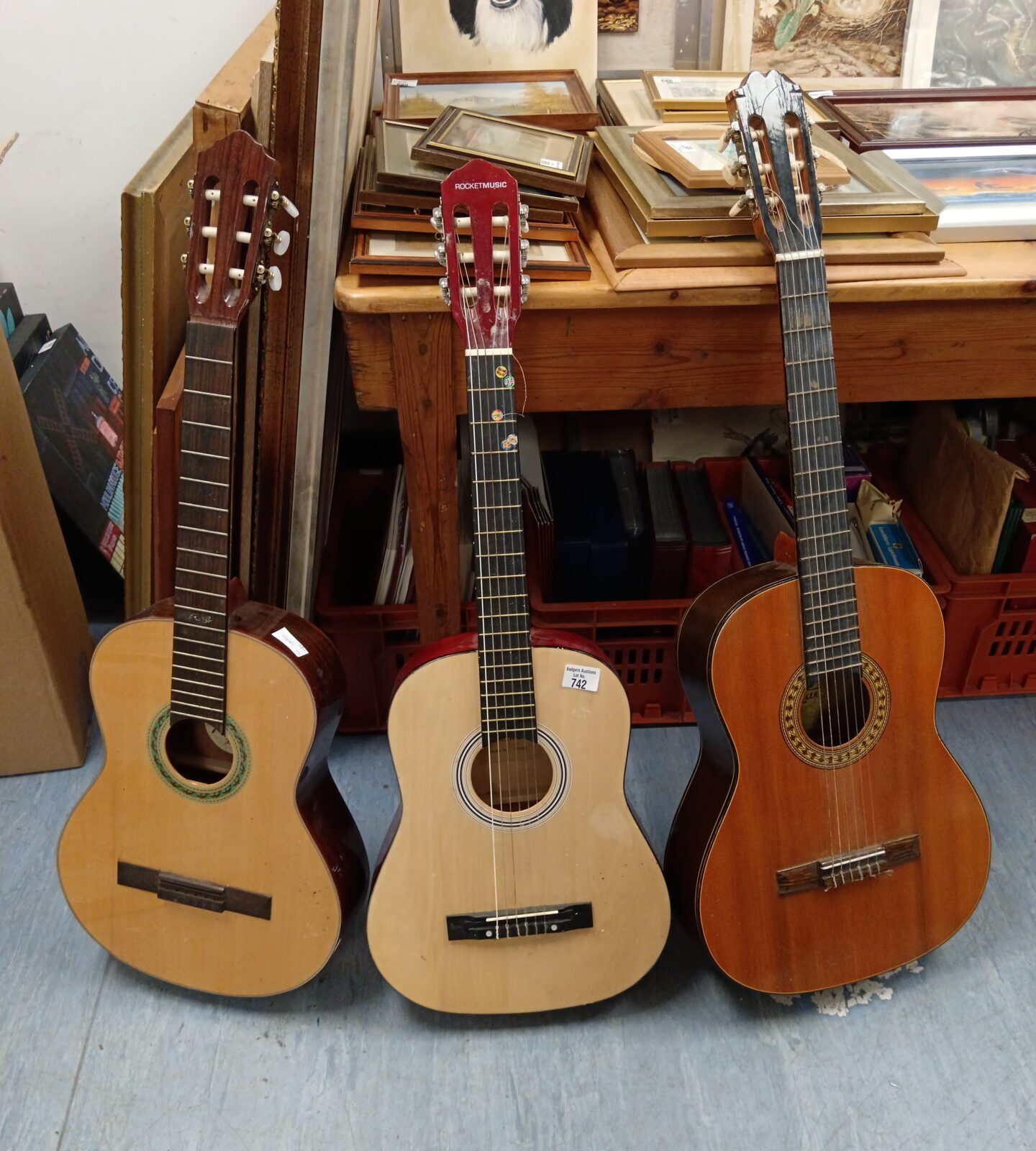 Three acoustic guitars including Rolf zuckowski & rocket music