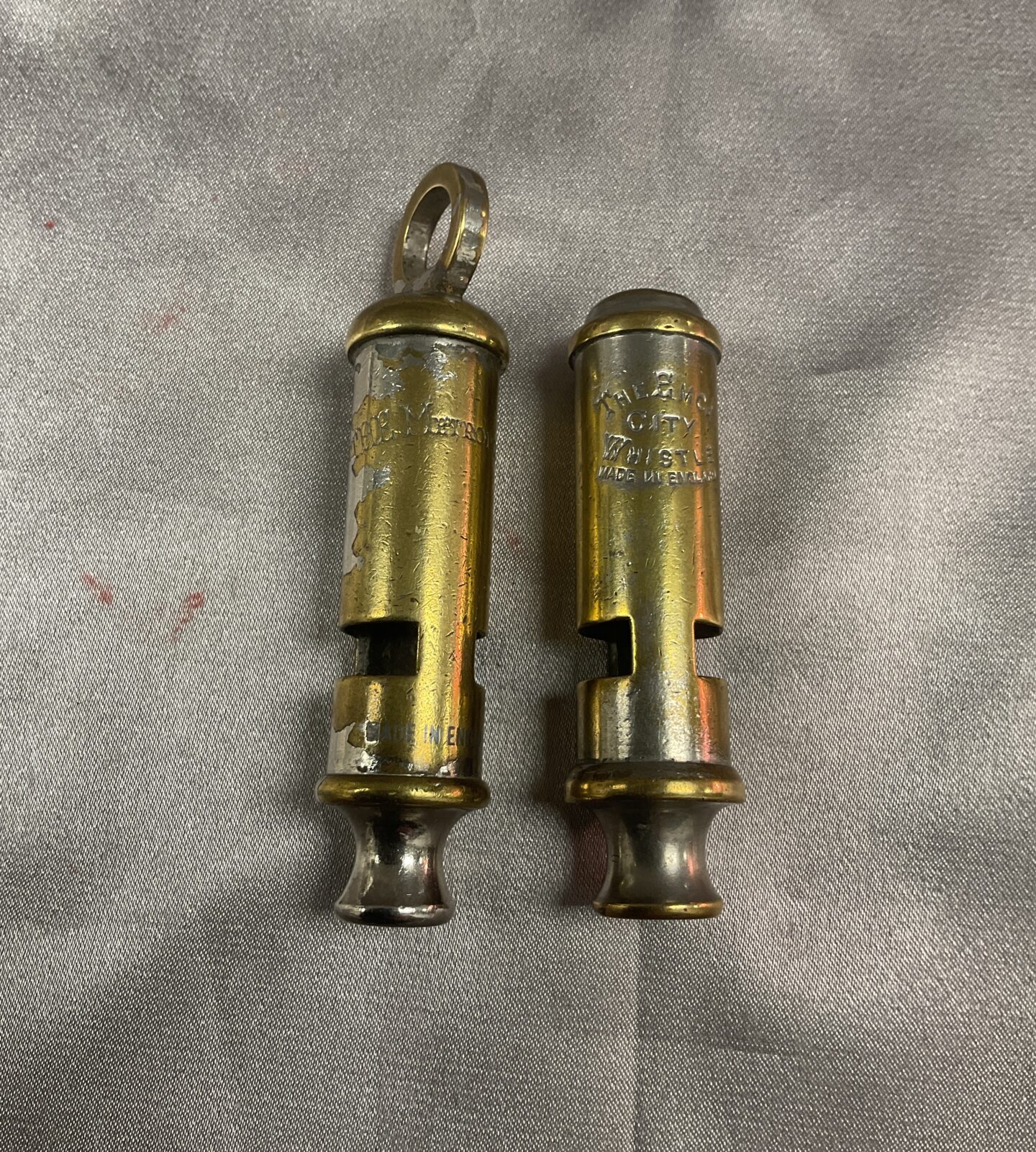 Antique Metropolitan and Emca City Police Whistles