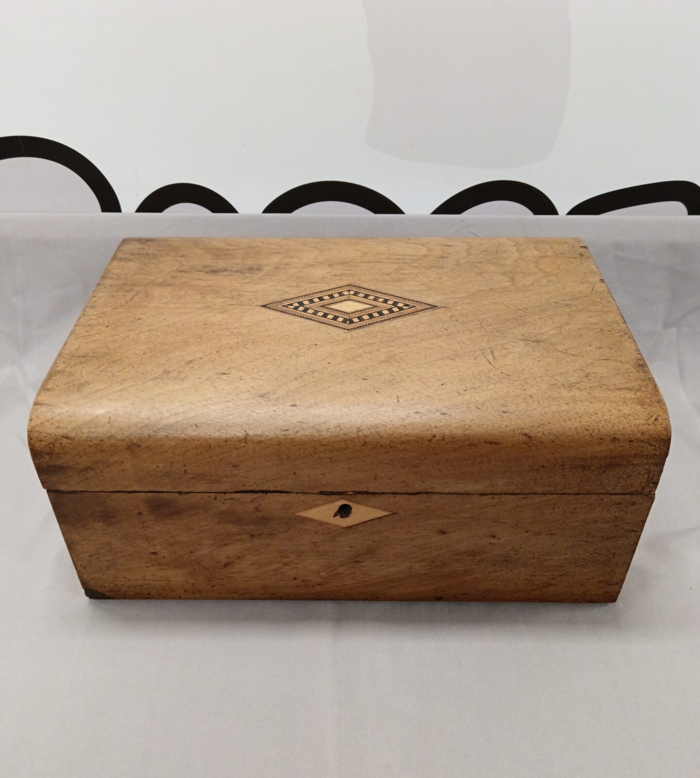 Vintage inlaid wooden stationery box