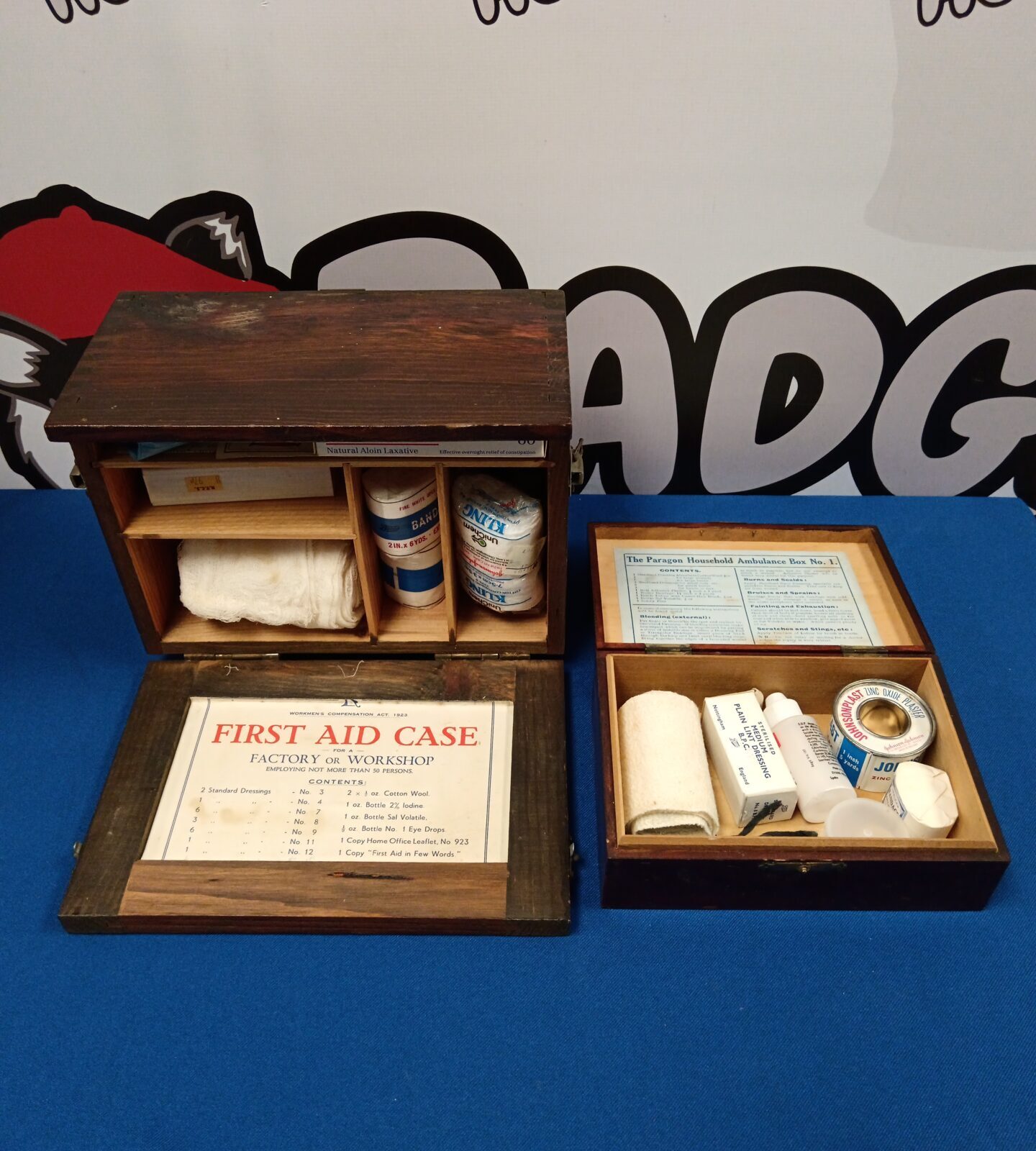 Two vintage wooden first aid boxes with contents - Image 2