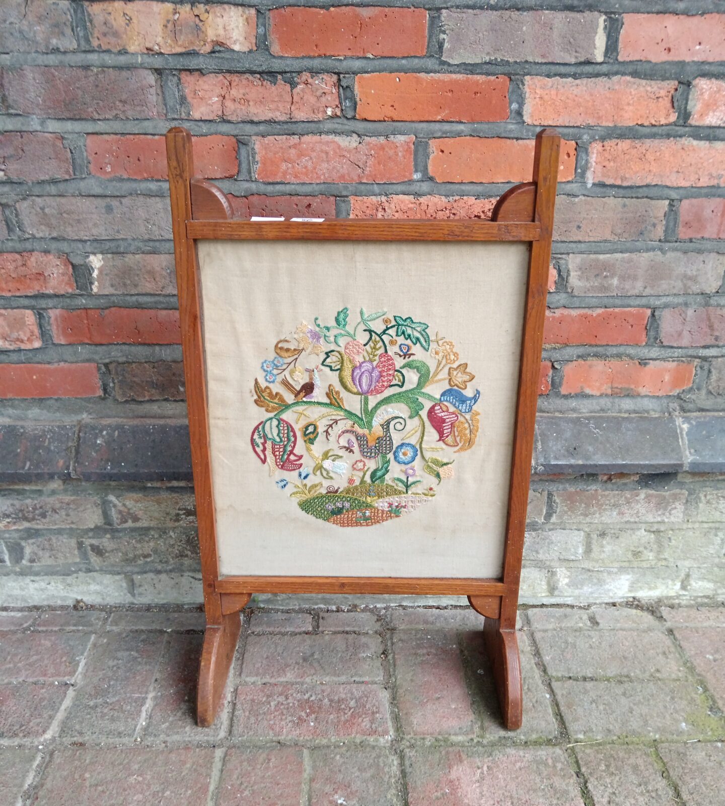 Vintage oak frame tree of life embroidery firescreen