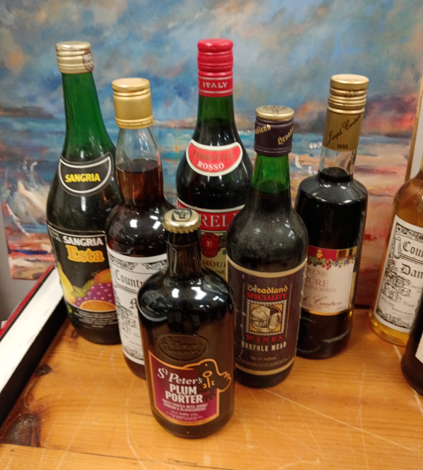 Six bottles of alcohol including mead & creme de mure