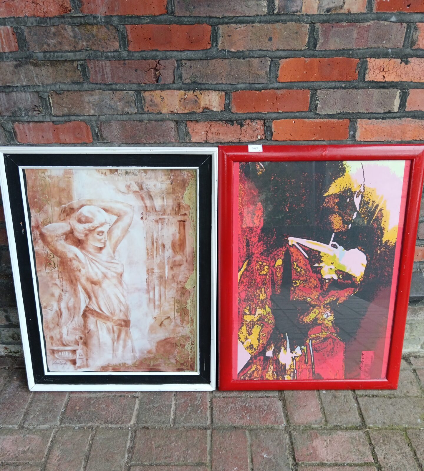 Two large framed prints including victoria knight