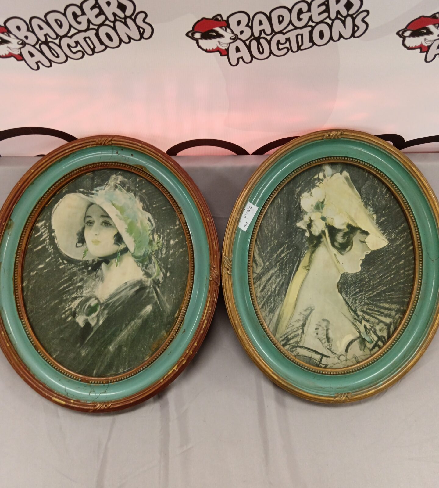 Pair of oval framed portraits of Victorian ladies