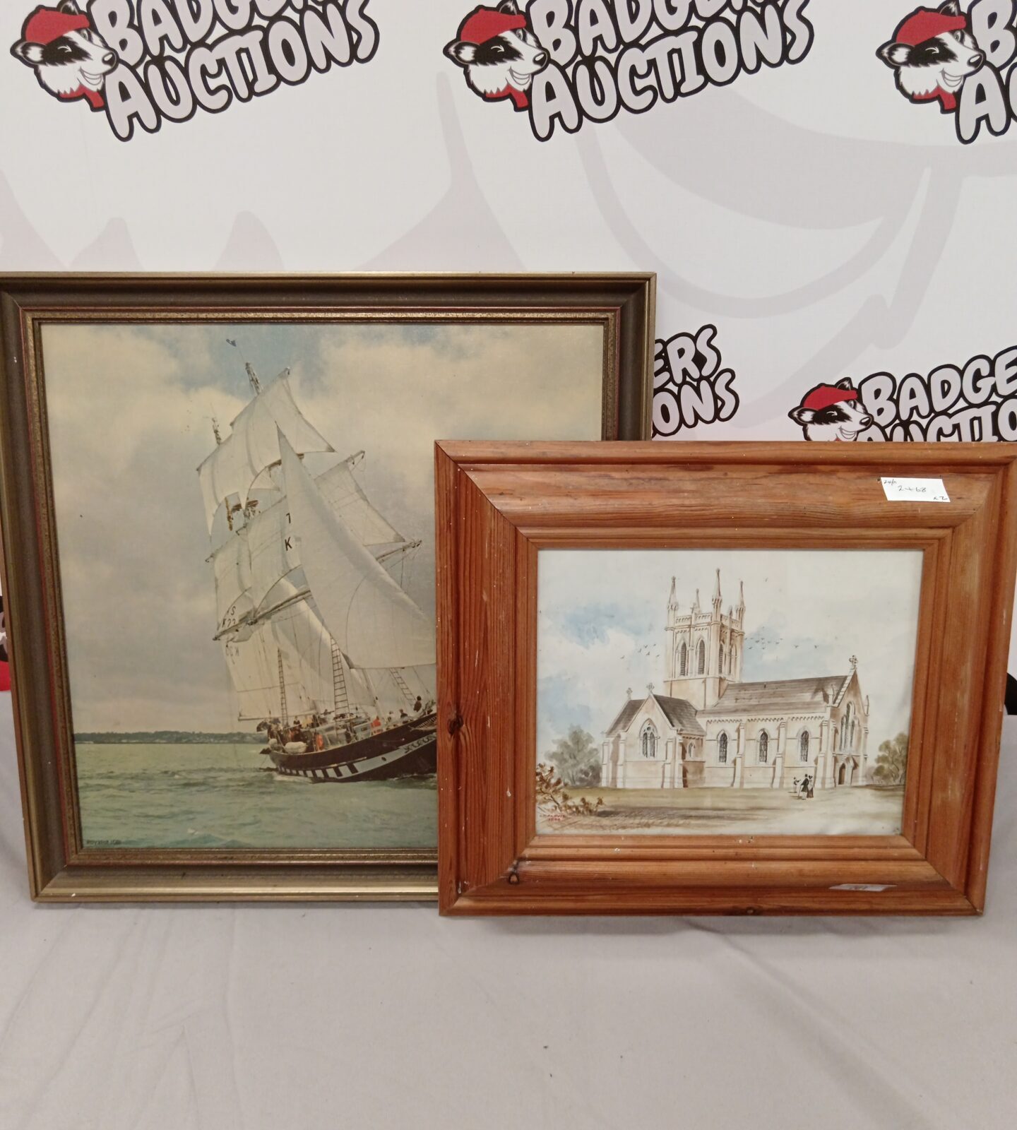 G t Jarvis watercolour of a church & photograph print of a sail boat