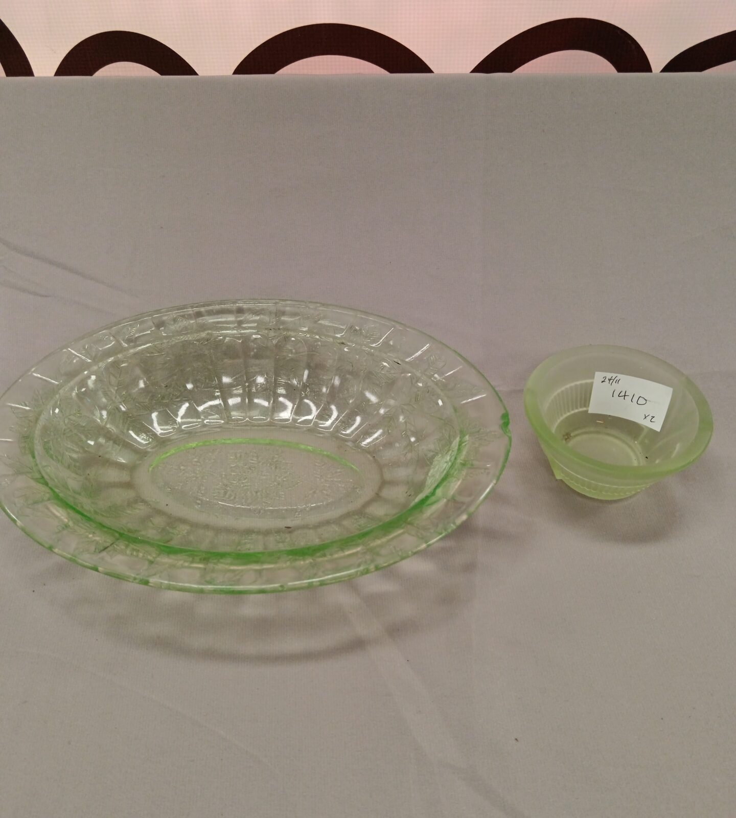 Two green uranium glass dishes