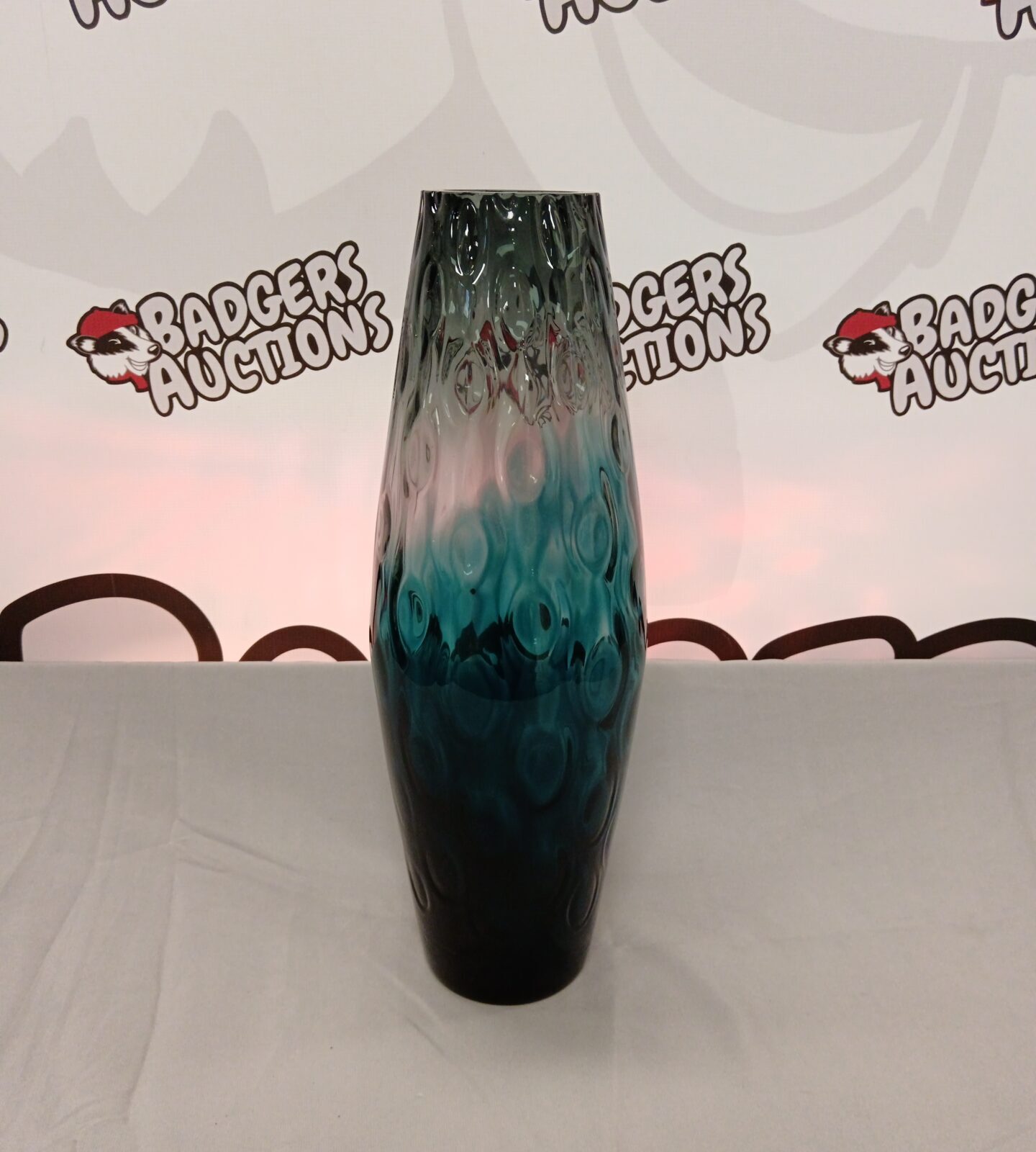 Large 16.5" blue art glass vase