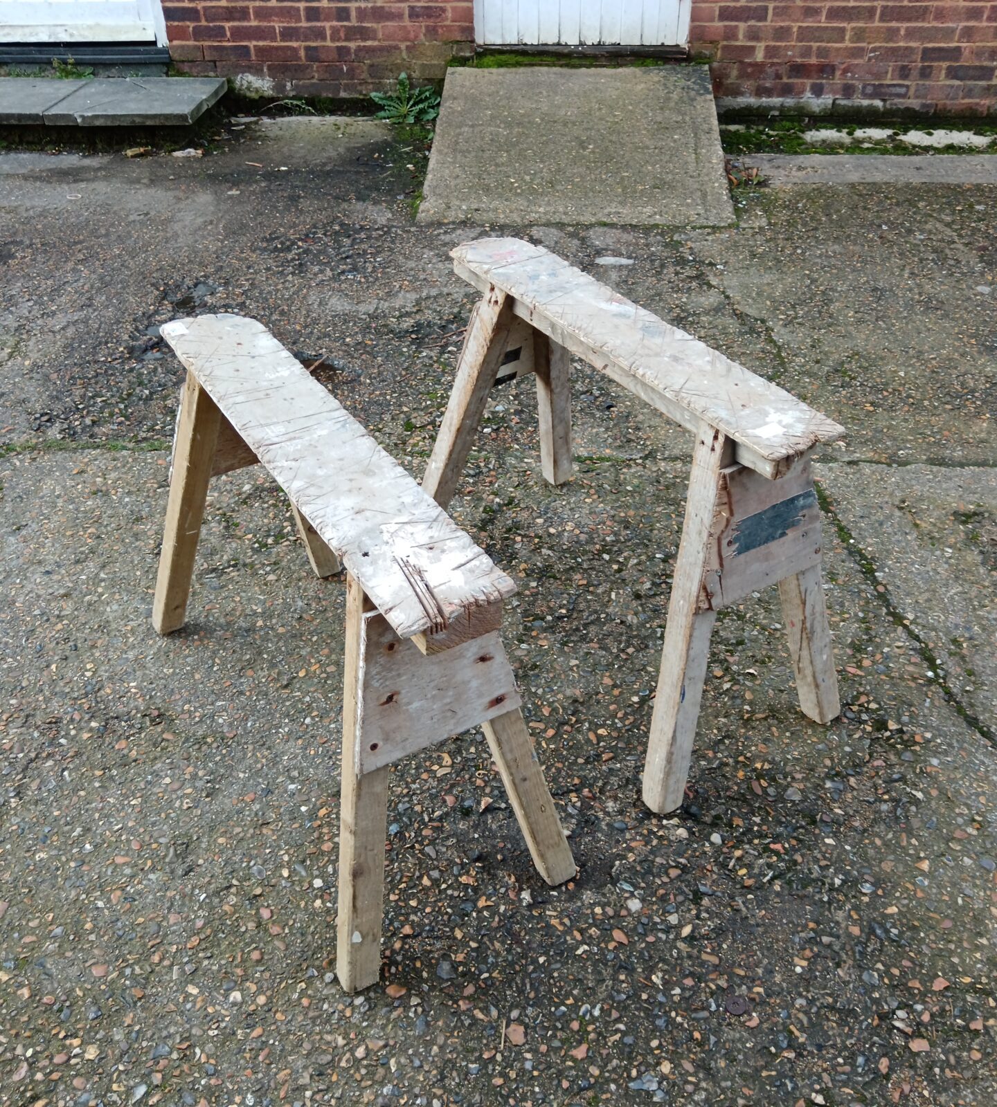 Pair of wooden carpenters tressels