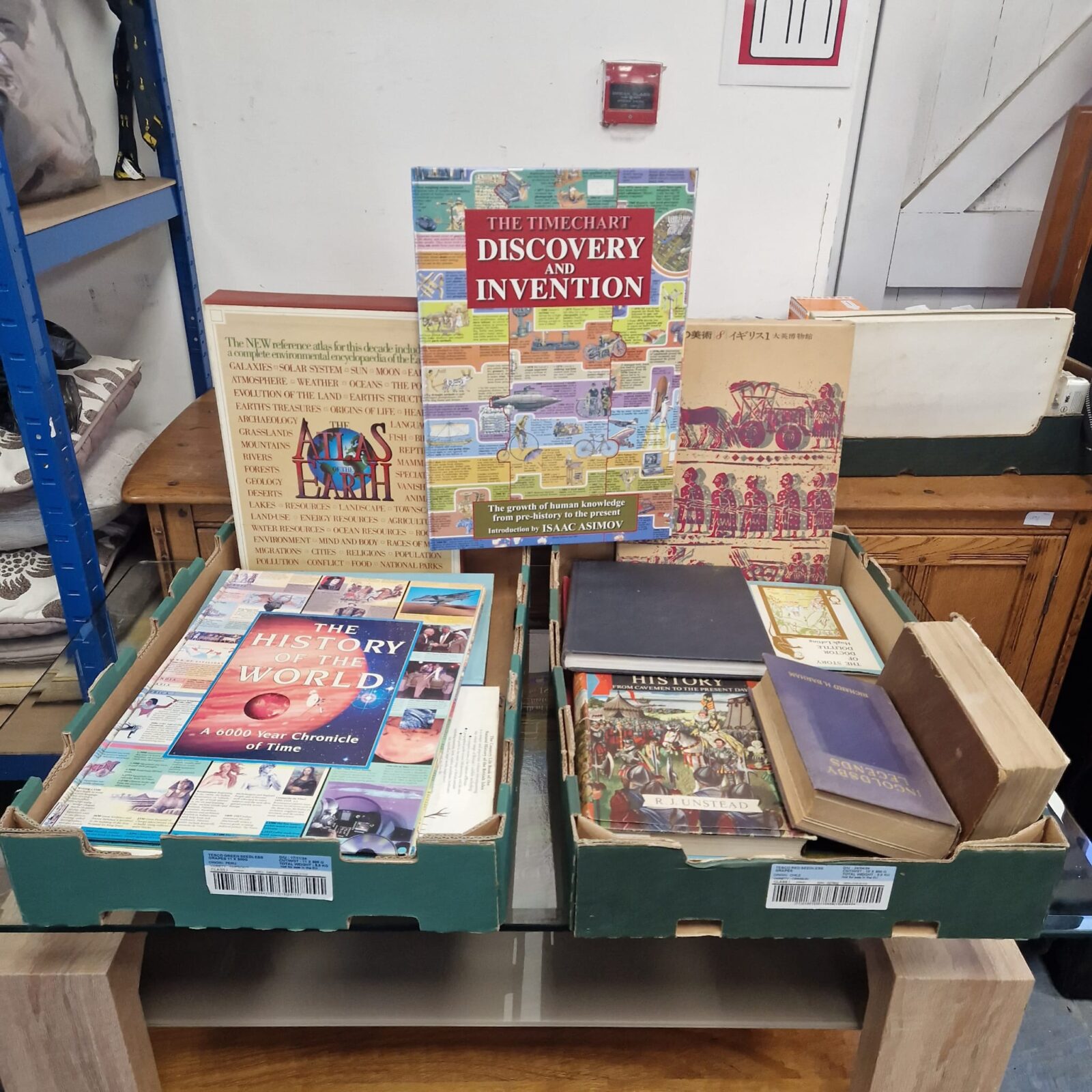 Two boxes of mixed factual books inc discovery and invention with atlas of the earth