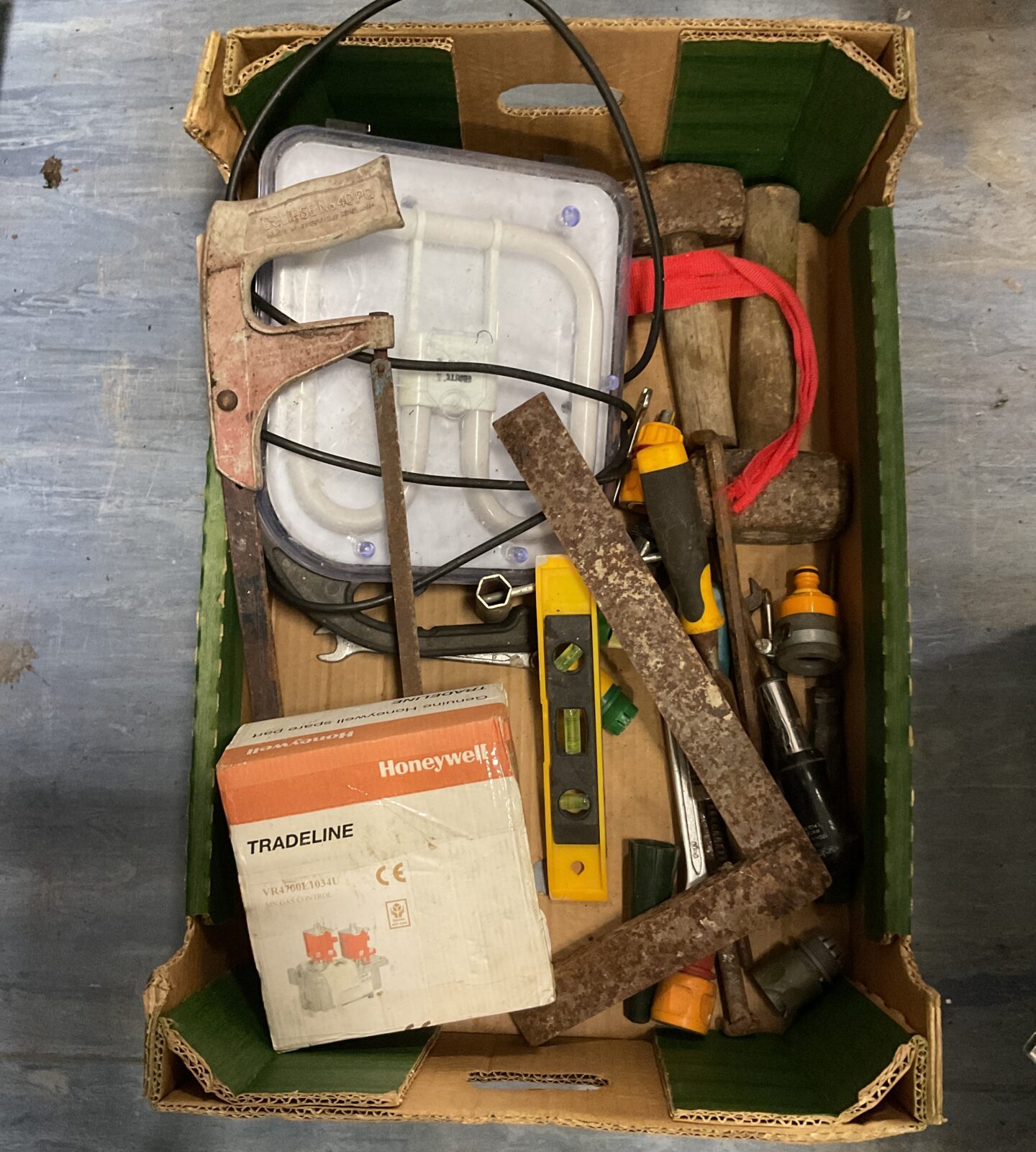 Tray assorted tools inc site light hammers Honeywell gas control