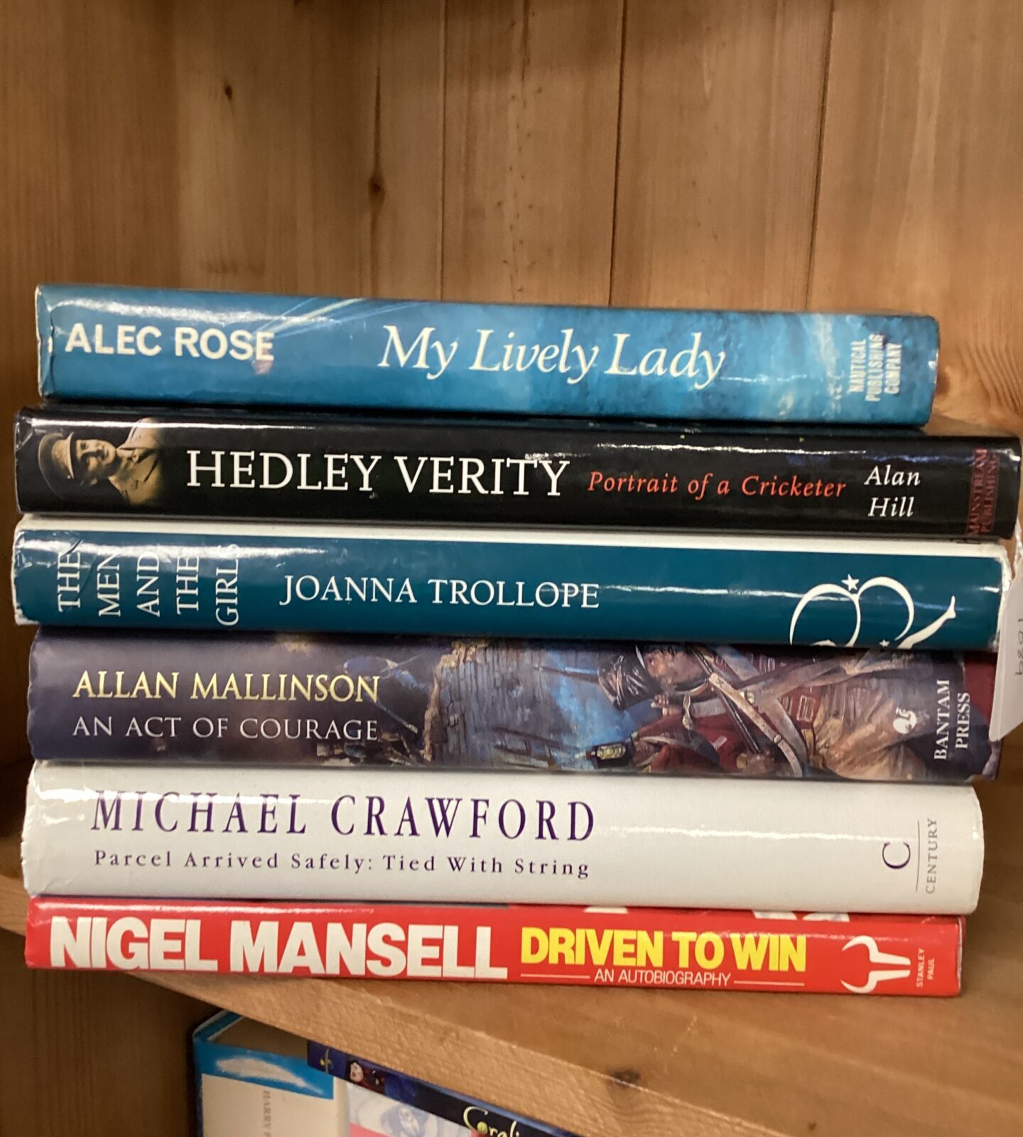 Six hardback books inc michael crawford, nigel mansell & my lively lady