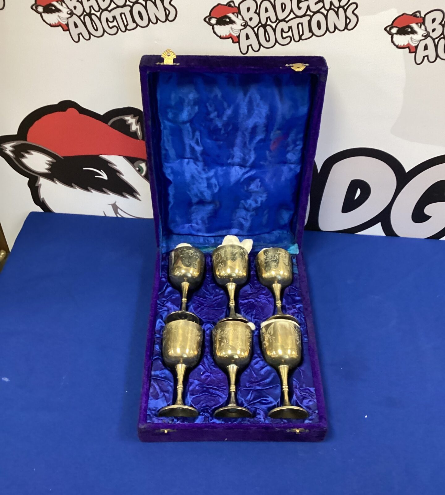 Set of Six metal wine goblets in presentation case