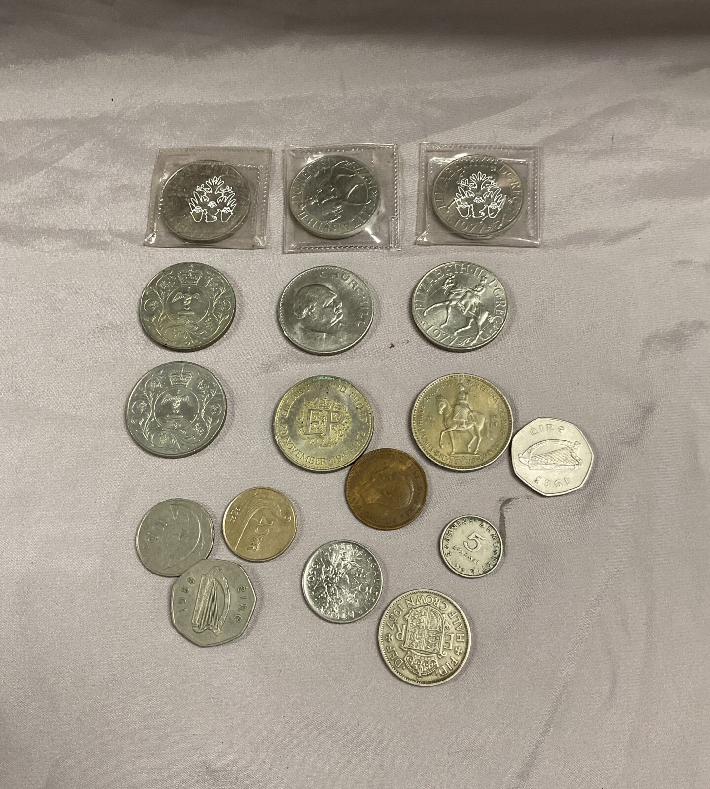 Tray of commemorative coins