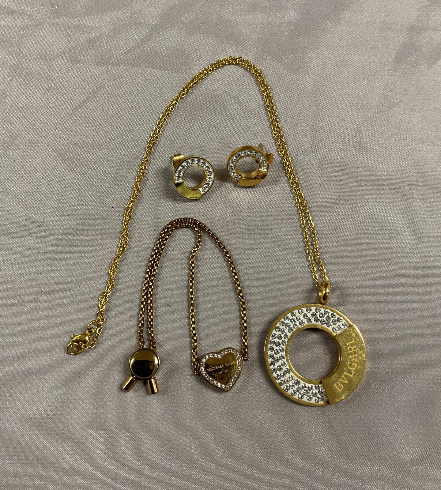 bvlgari style necklace with earrings & michael kors bracelet