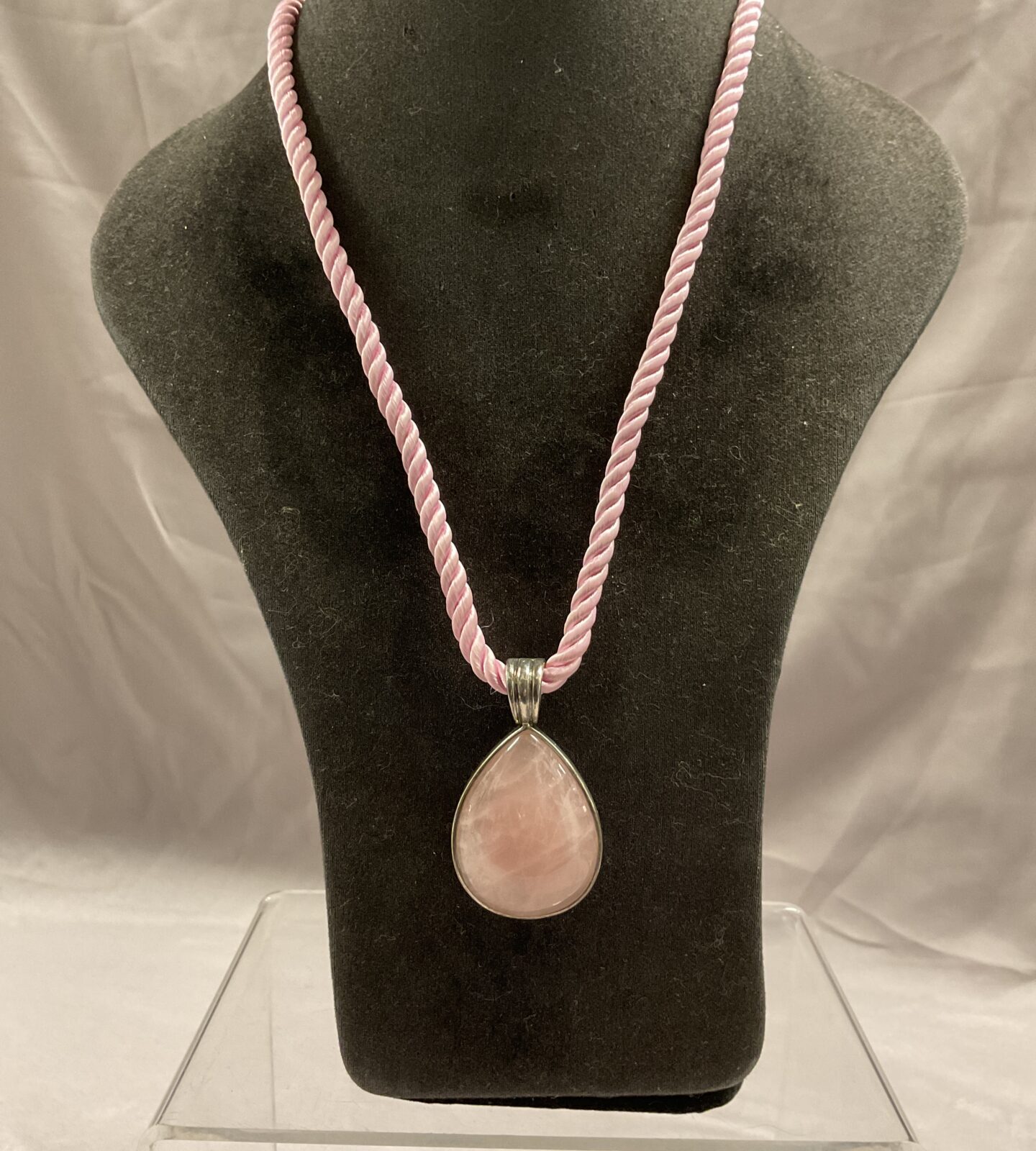 925 Silver pink Jade pendant rope necklace