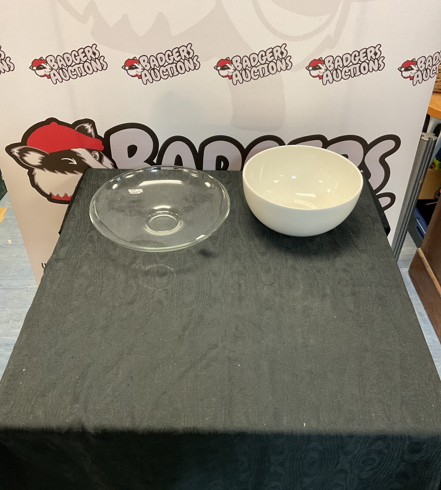 White bowl with clear serving plate