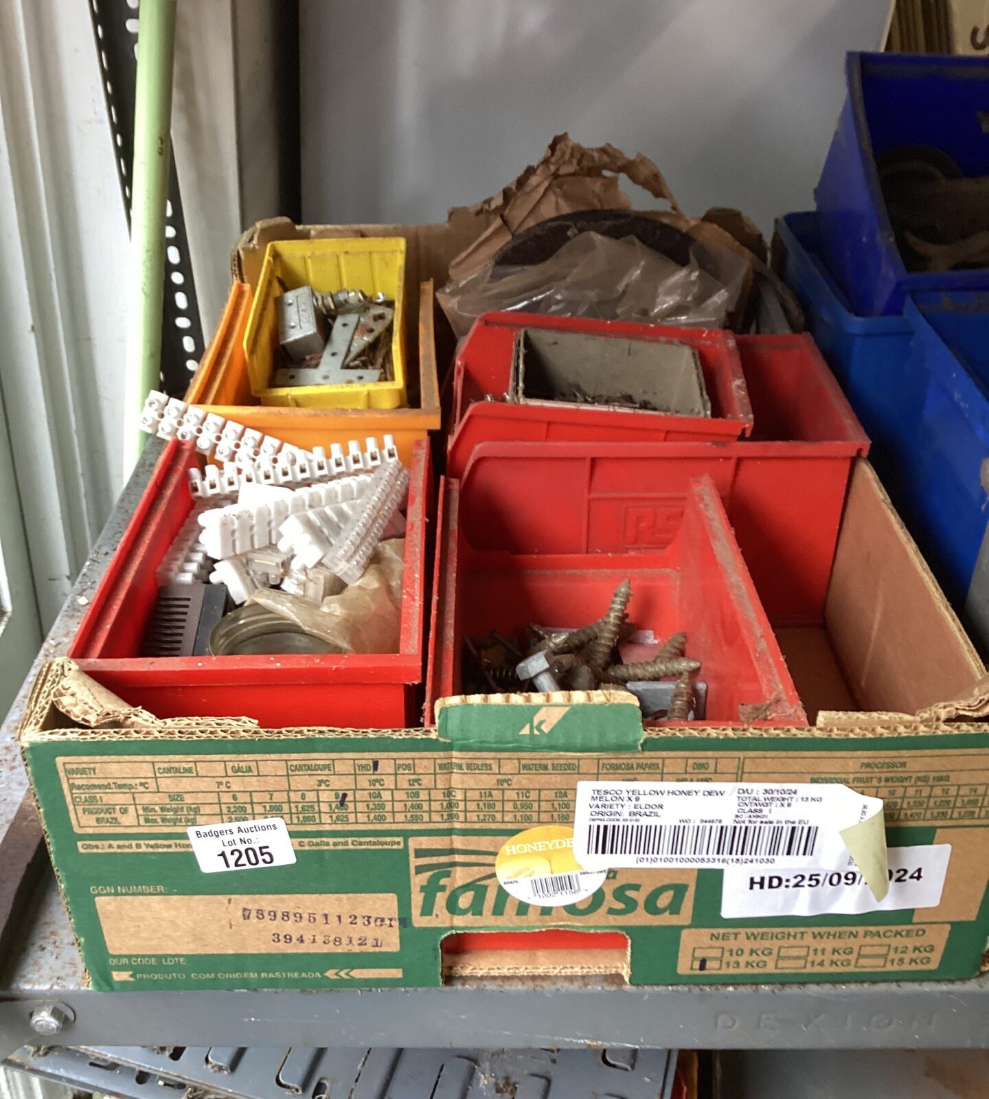 Box of mixed items inc large bolts