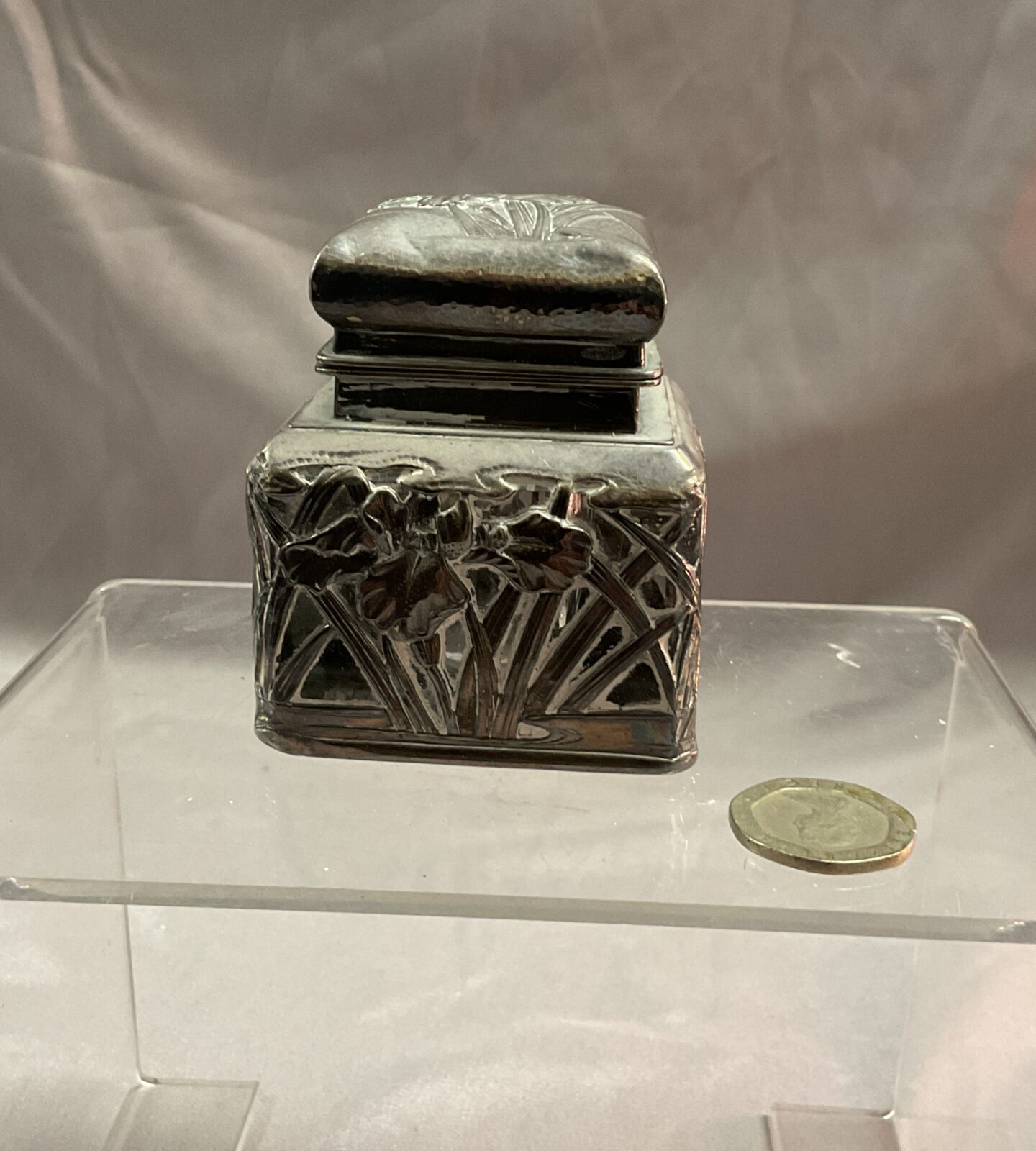 Sterling silver art nouveau glass inkwell - Image 2