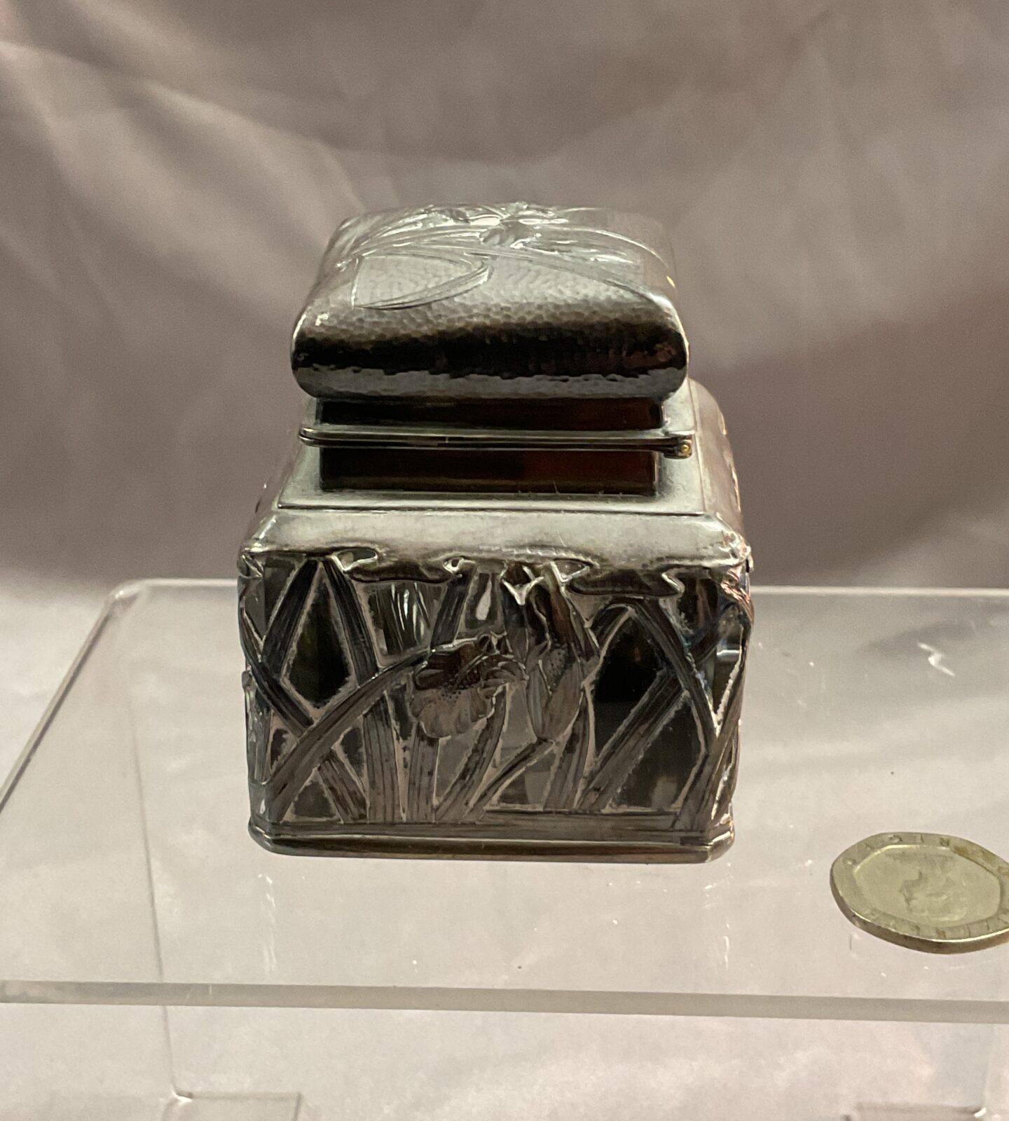 Sterling silver art nouveau glass inkwell - Image 3