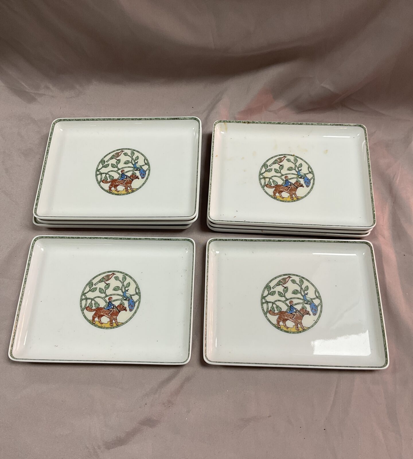 Eight Hermes porcelain Paris early America 6” dishes one repaired