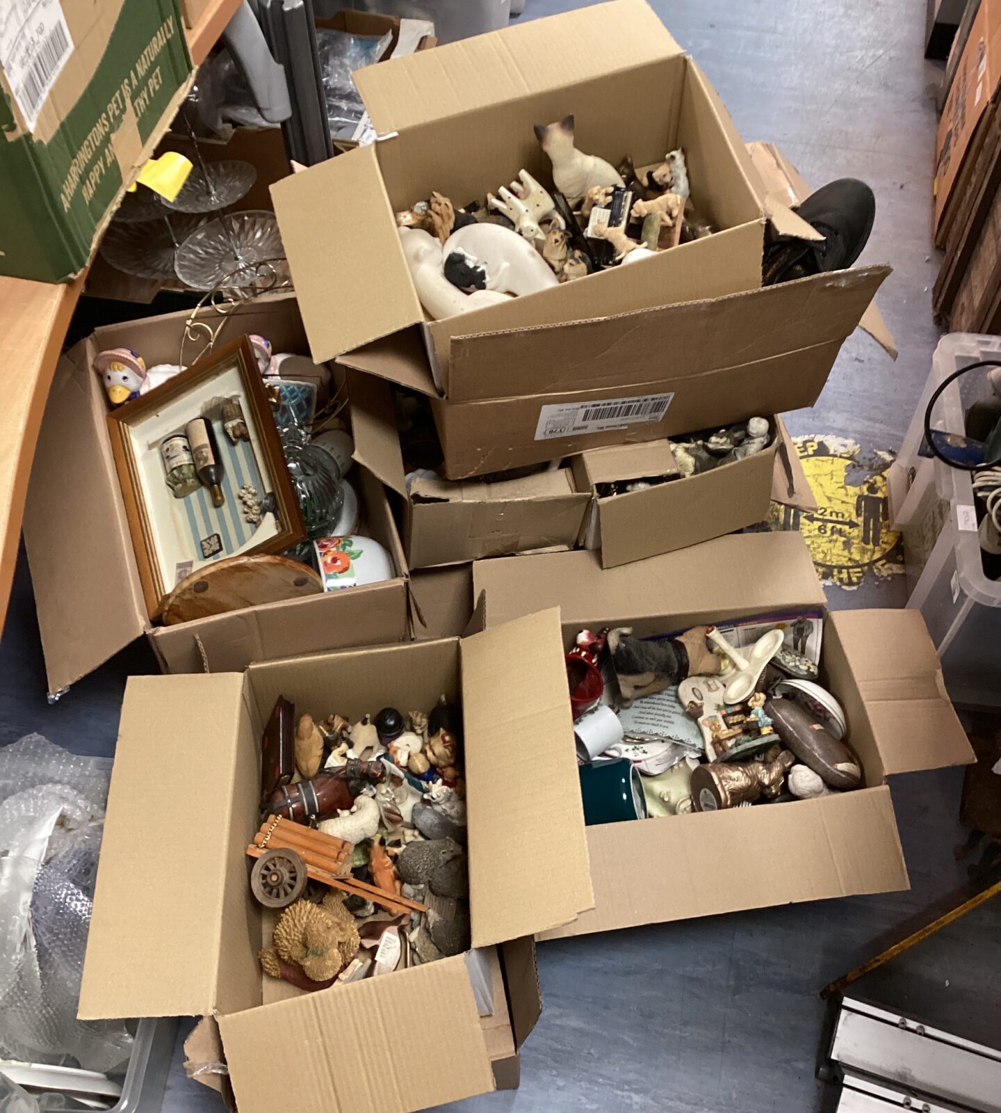 Ten boxes of mixed house clearance inc ornaments& general household items