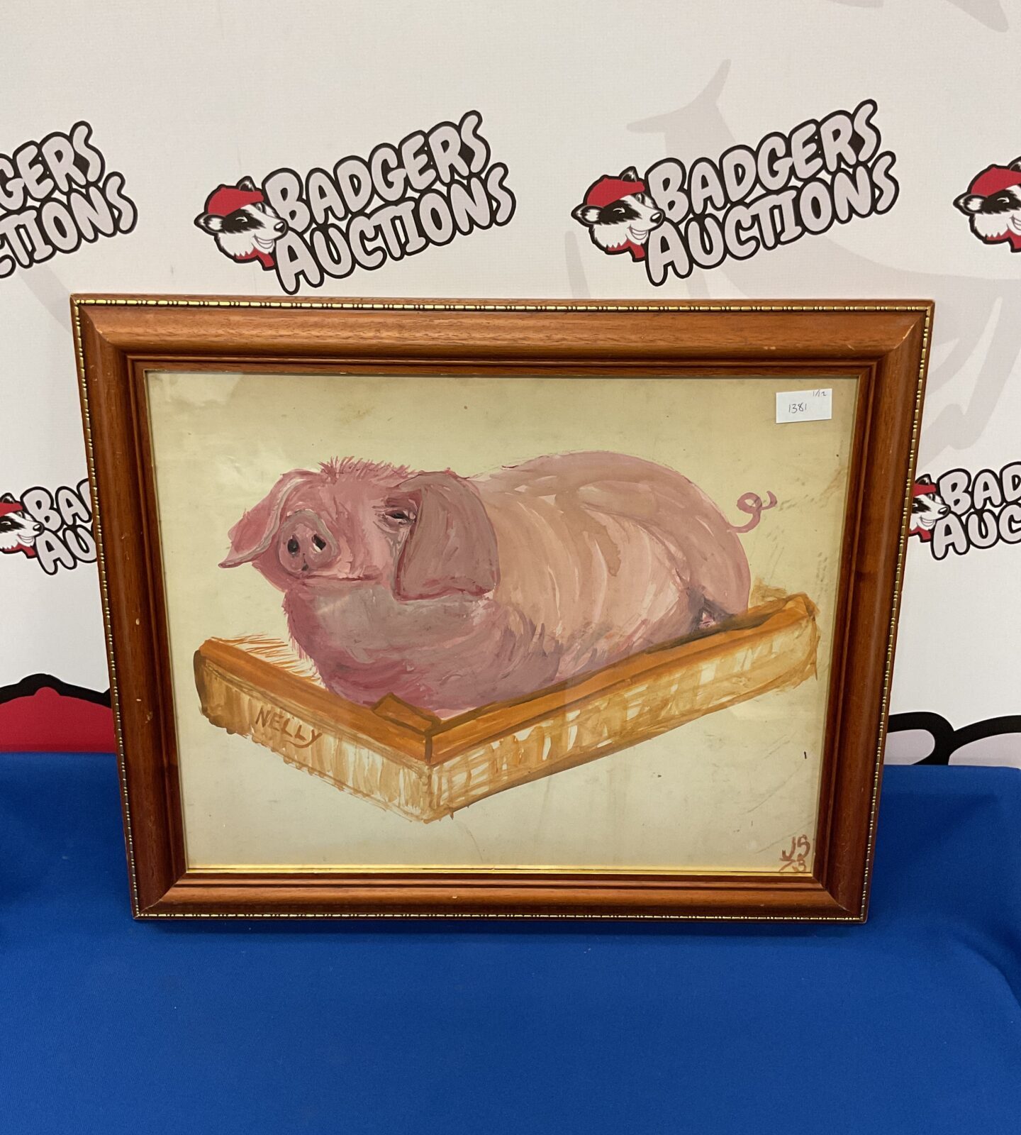 signed watercolour study of a pig