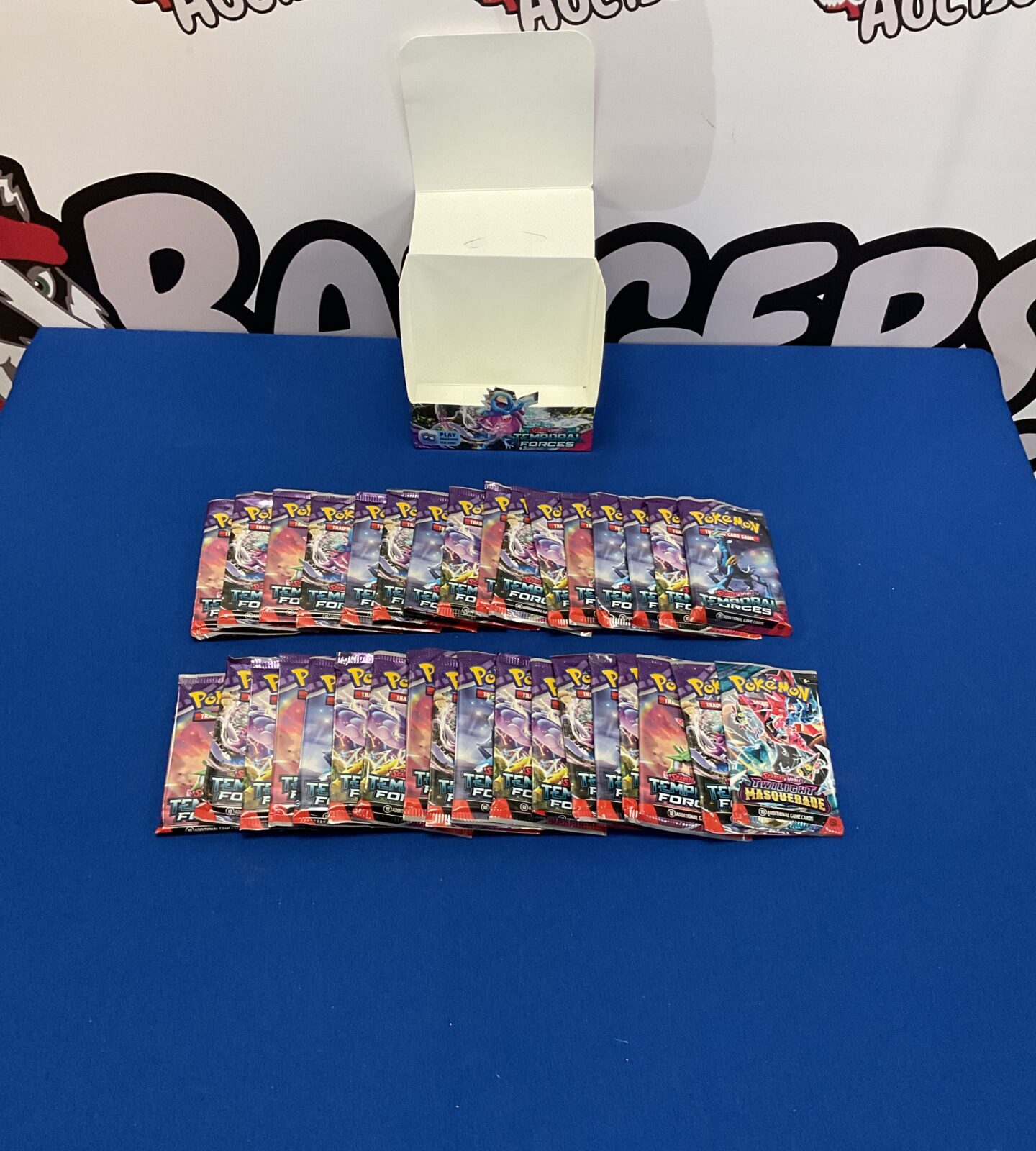 Box of mixed opened pokemon booster packs