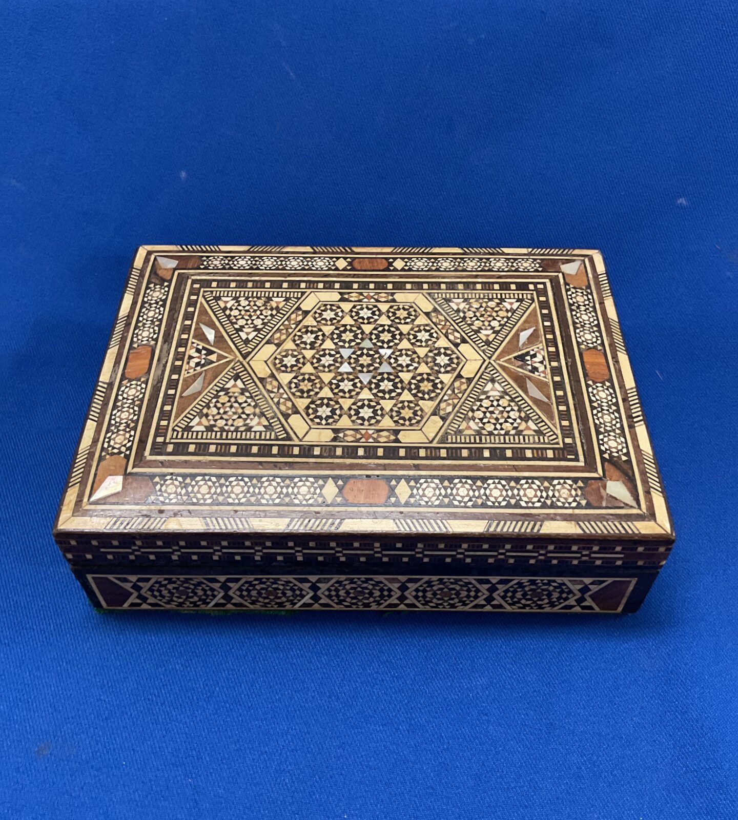 Vintage bone & mother of pearl marquetry trinket box