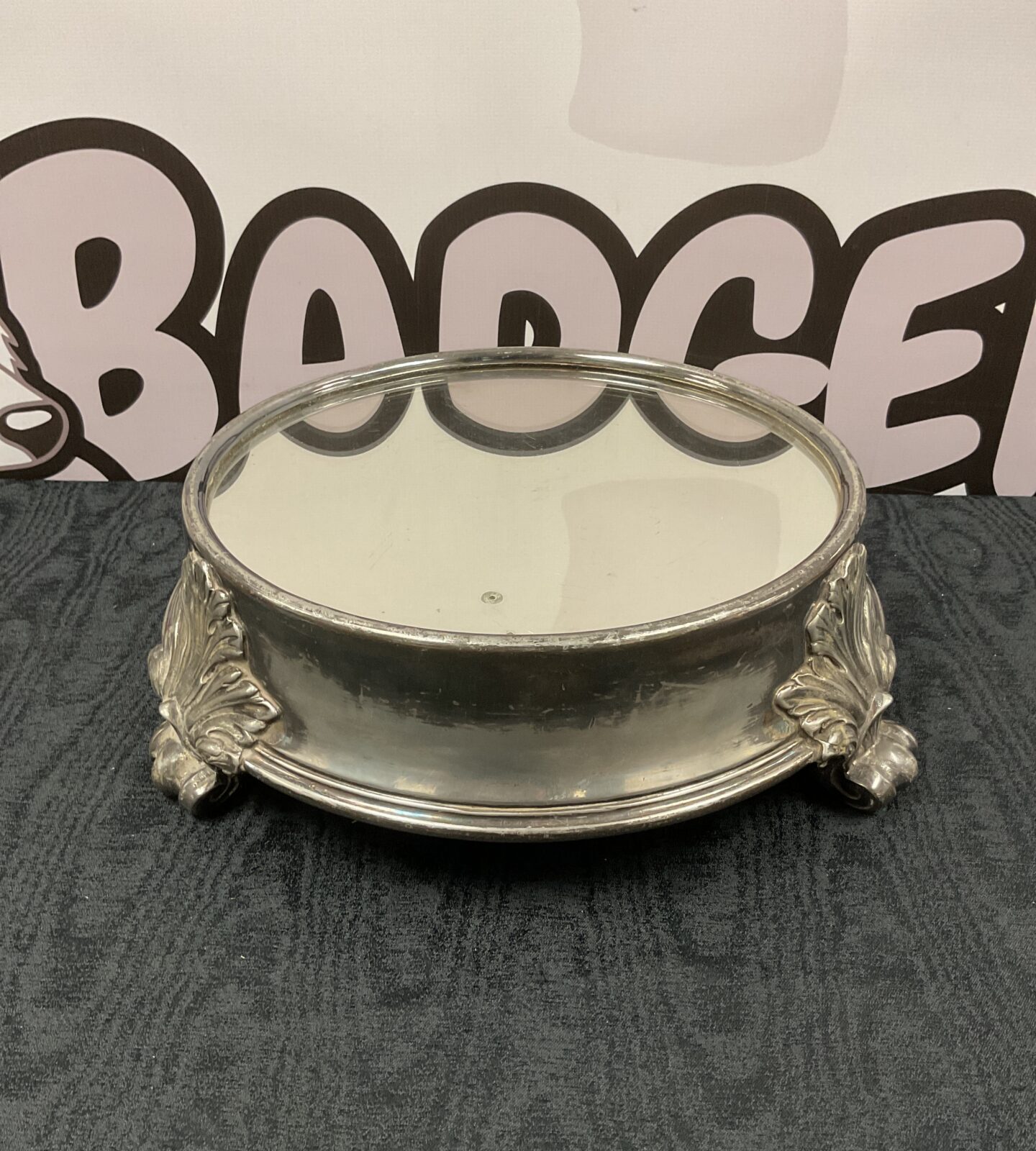 Large antique silver plate mirrored cake stand