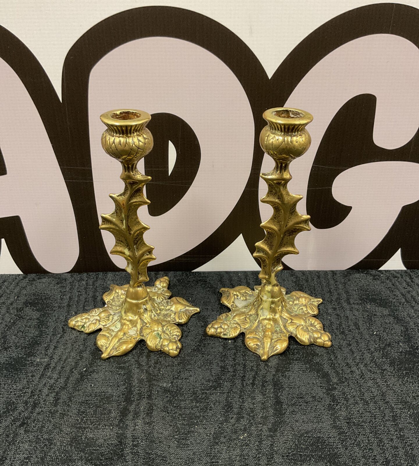 Pair of 5”5” vintage brass Scottish thistle candlesticks