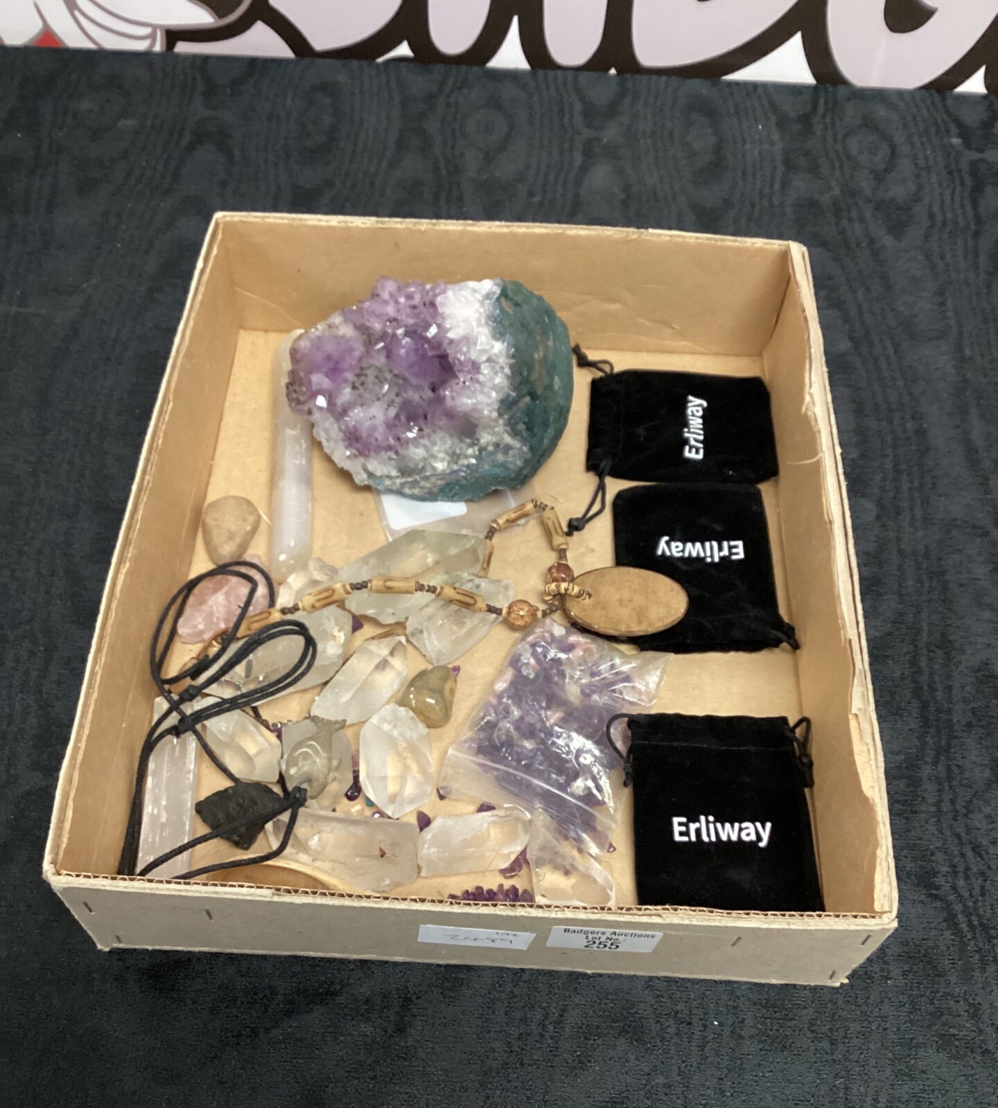 Box of semi precious stones inc Crystal Rock