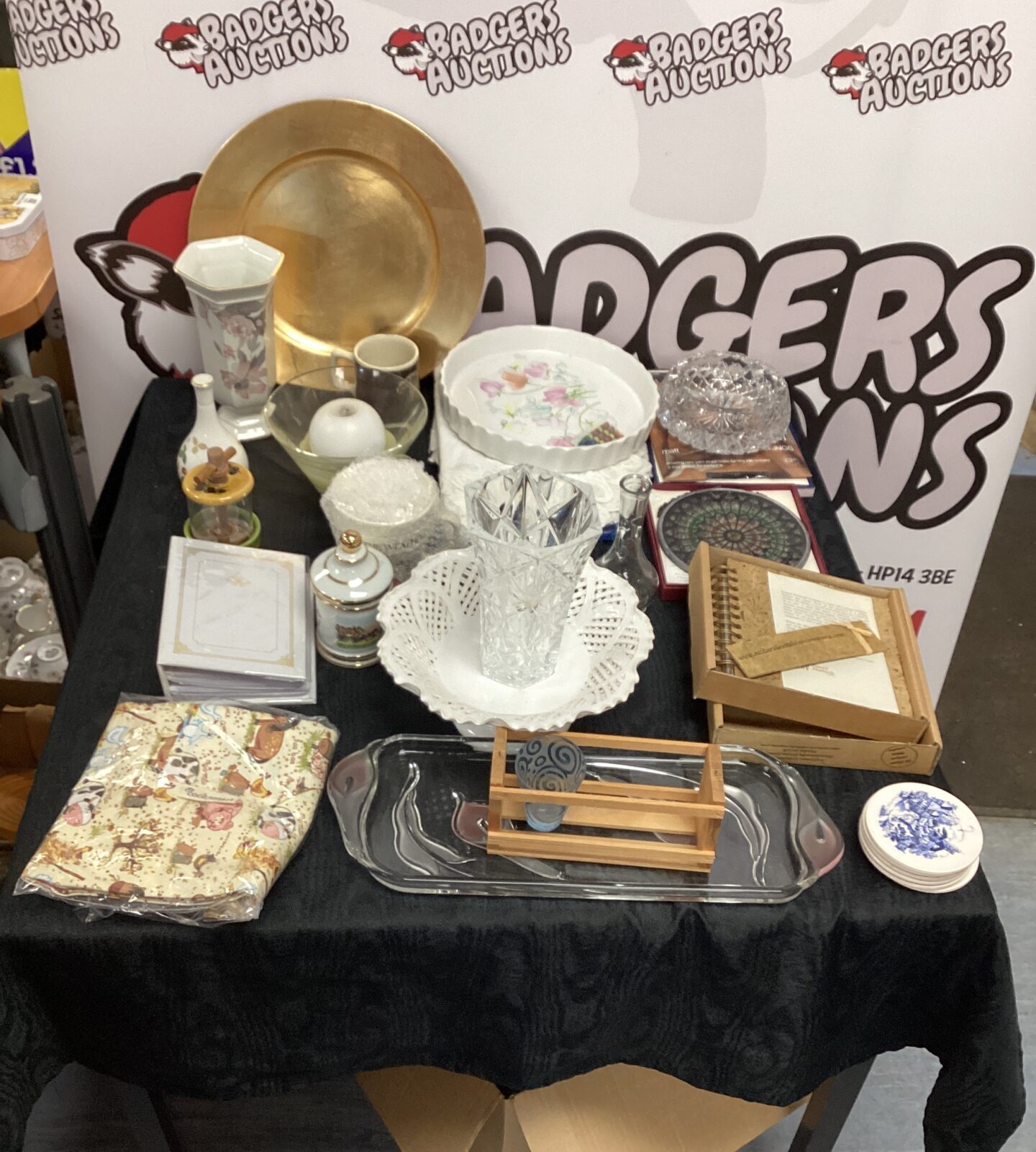 Box of mixed items inc Crystal Vase and bowl