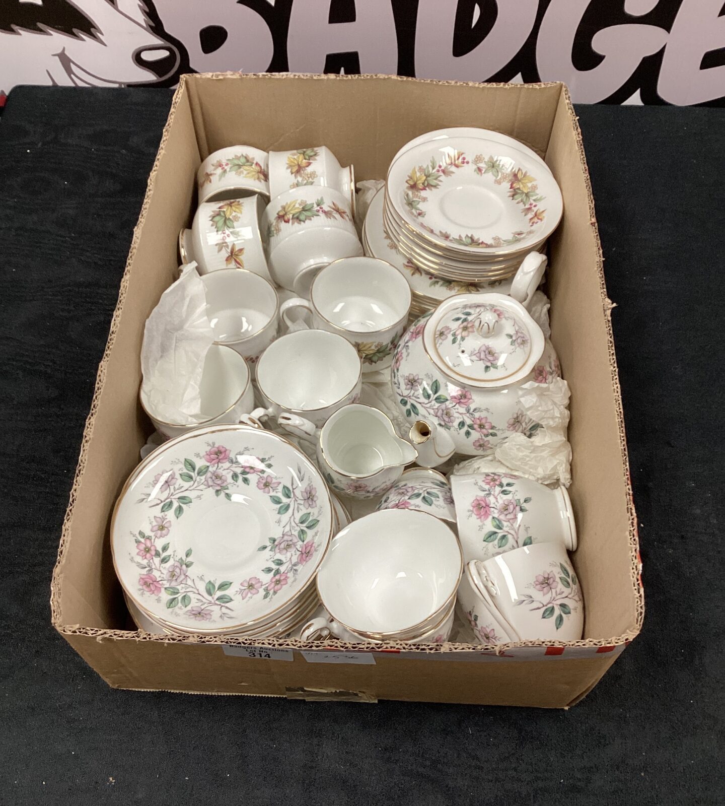 Box of mixed fine bone china tea cups and Saucers inc Royal Standard and Royal Grafton