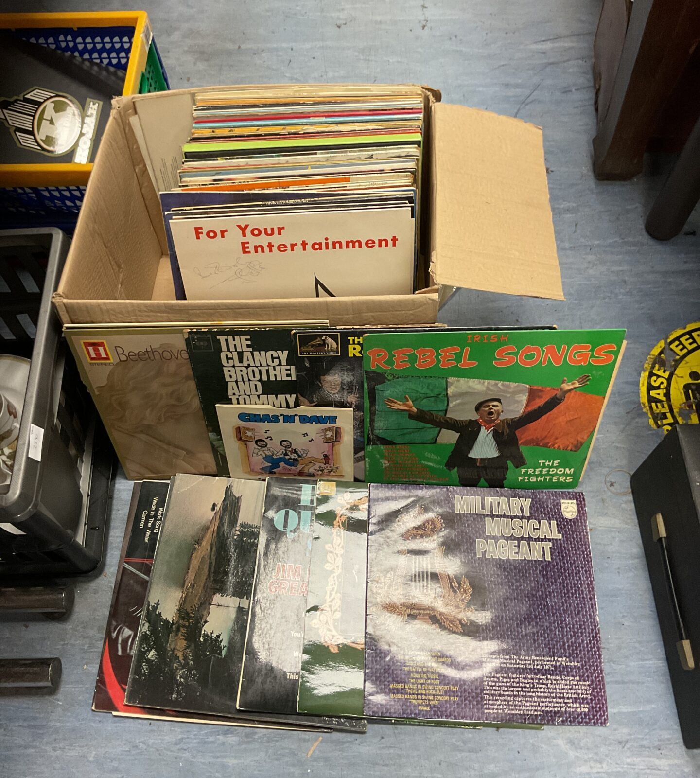 Box of 12” vinyl records