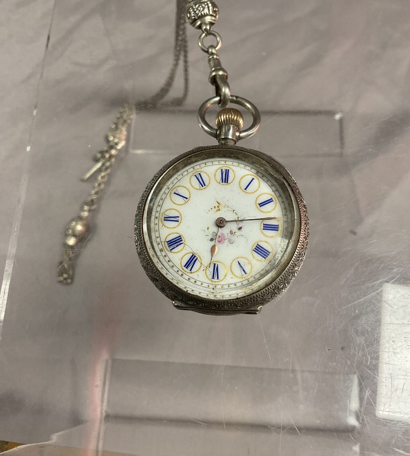 Antique 935 Silver Dimier Freres and Co Swiss ladies pocket watch with Albert chain