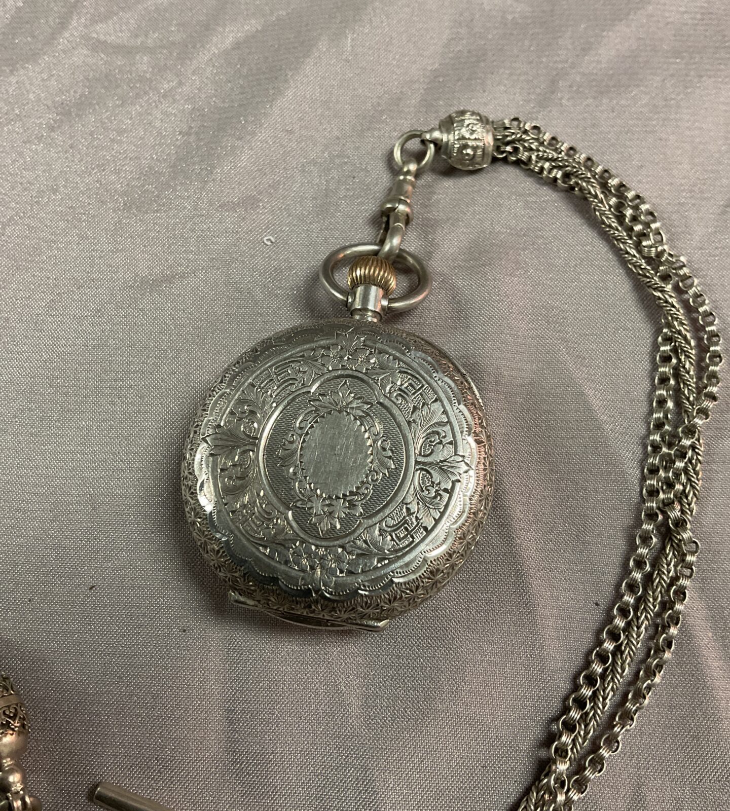 Antique 935 Silver Dimier Freres and Co Swiss ladies pocket watch with Albert chain - Image 5