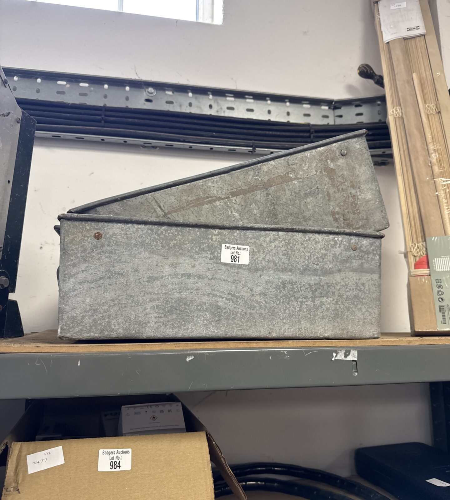 Two galvanised tote trays 17” length