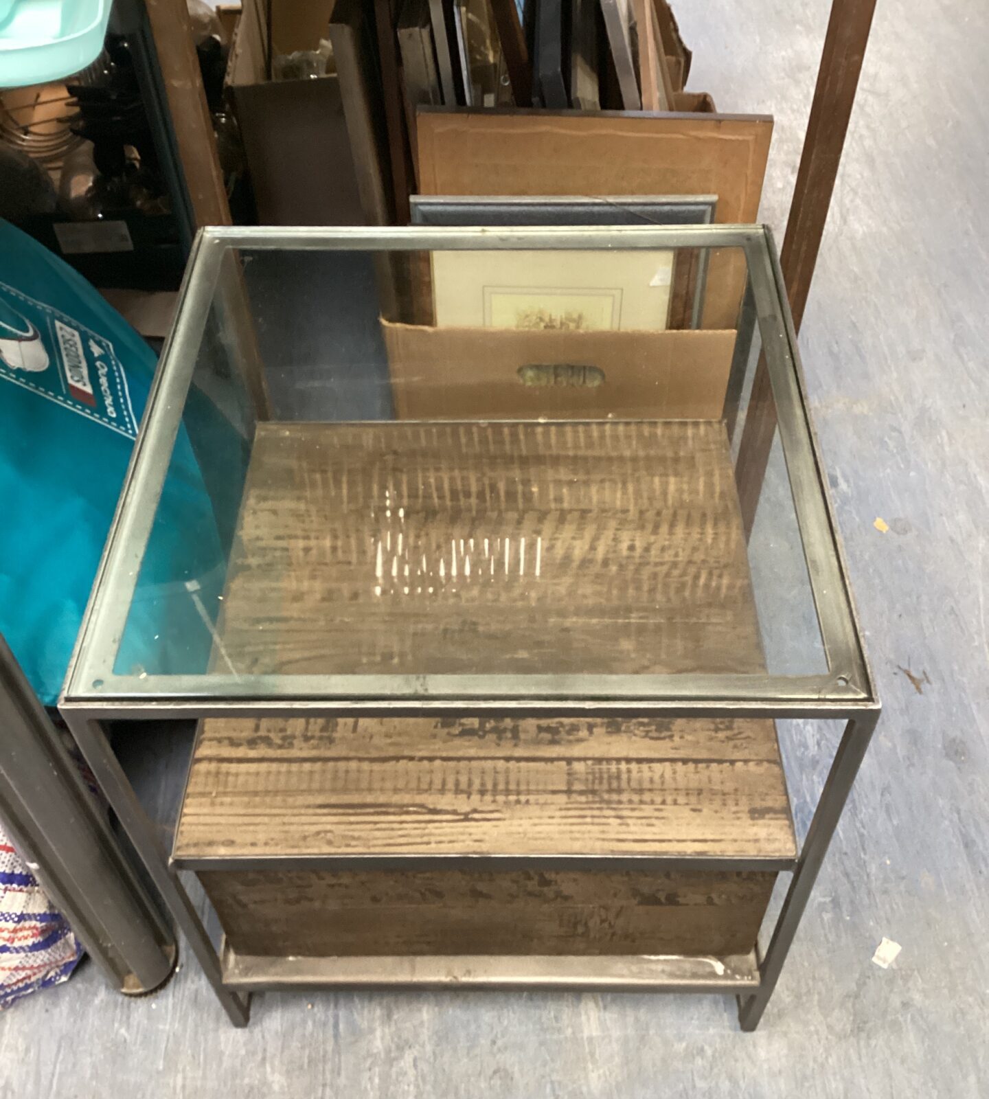 Glass topped chrome metal framed side table