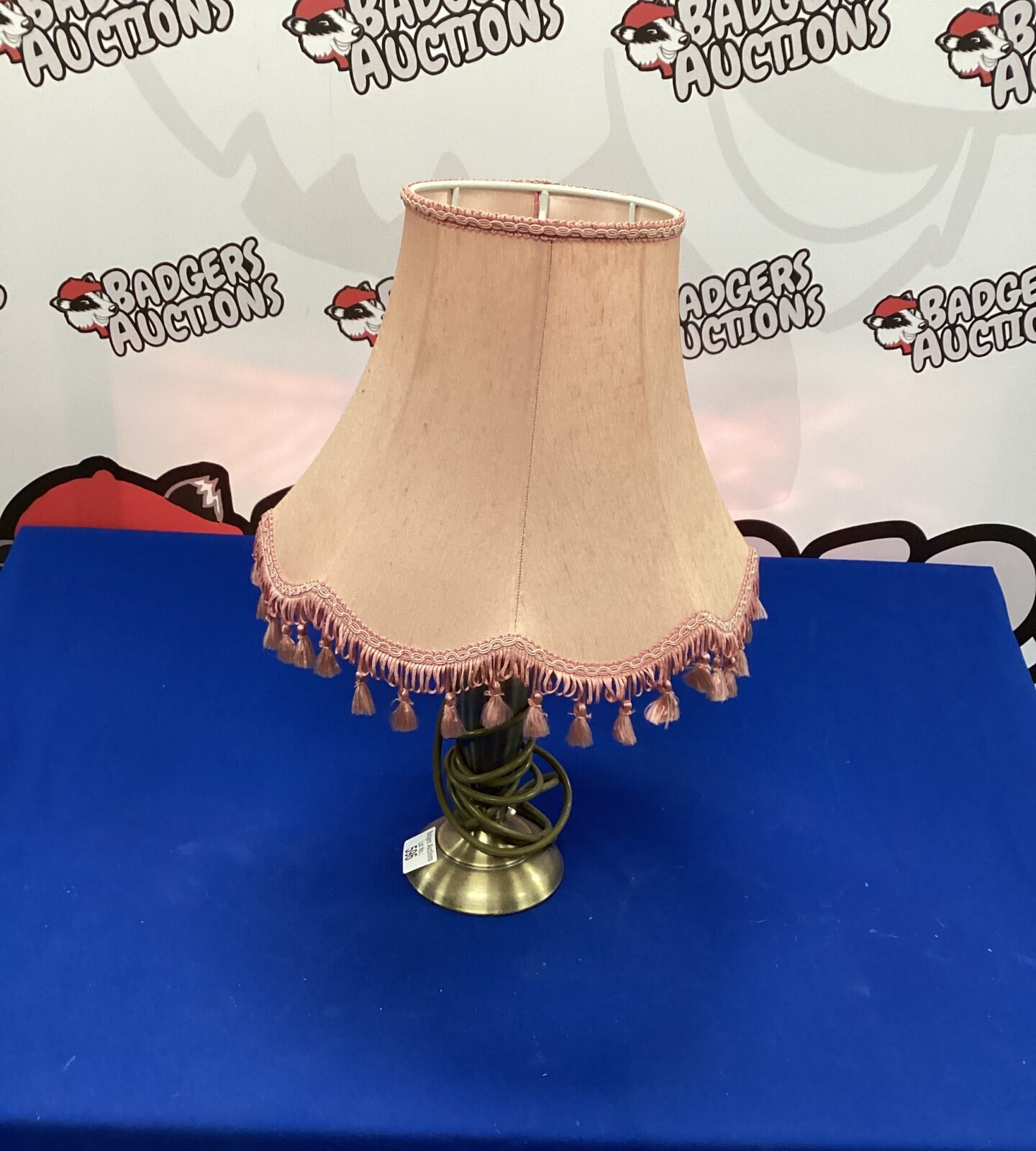 Bronze column table lamp with shade