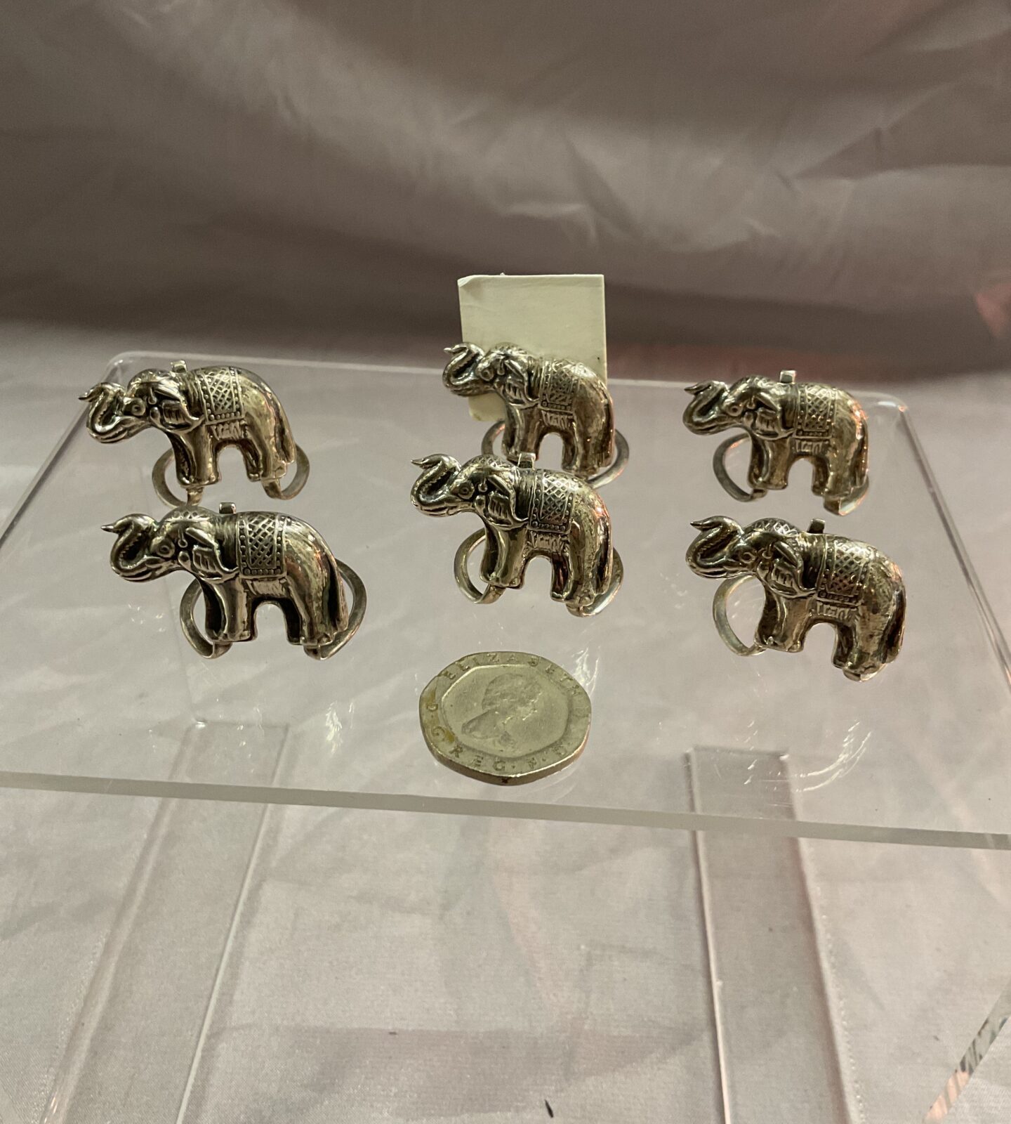 six 925 silver elephant Table place markers 25.8g