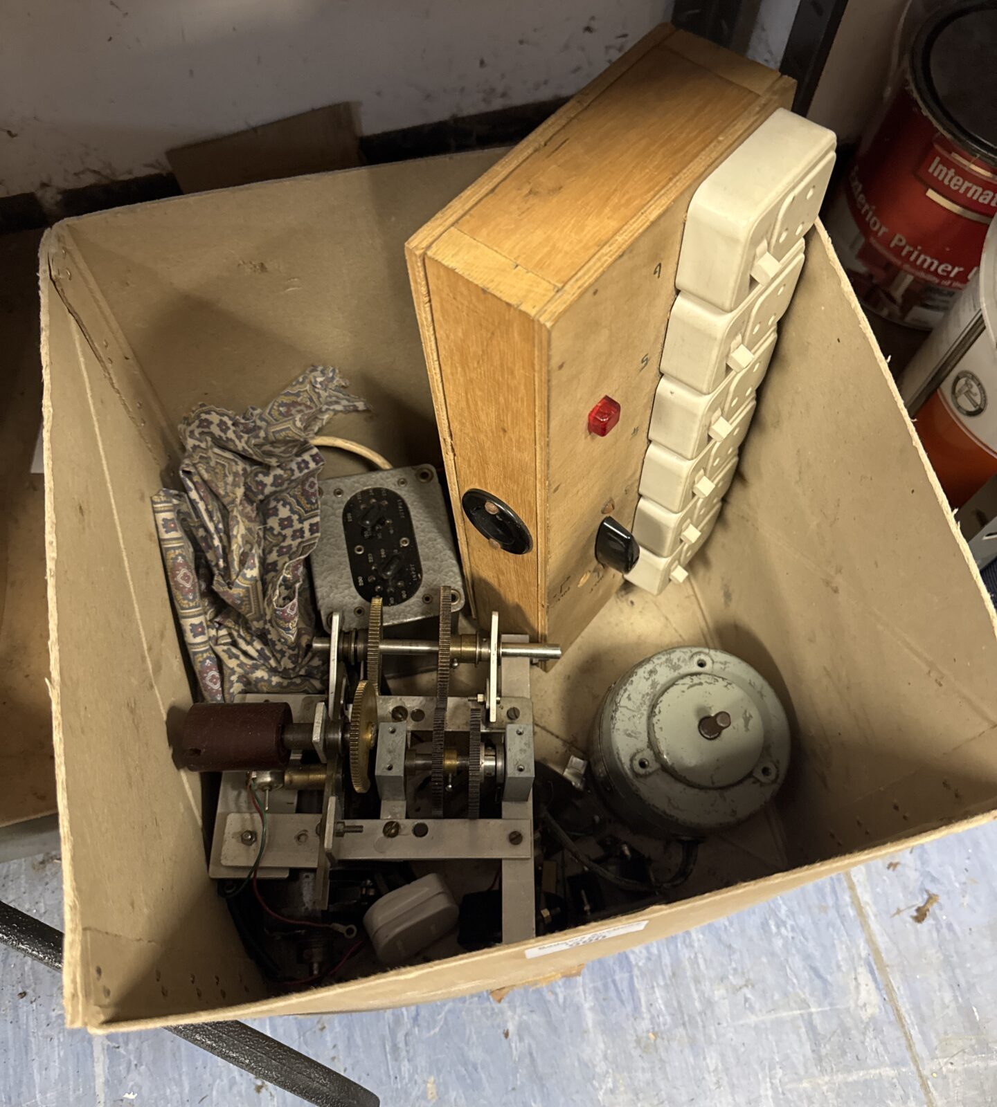 Box of vintage electrical components