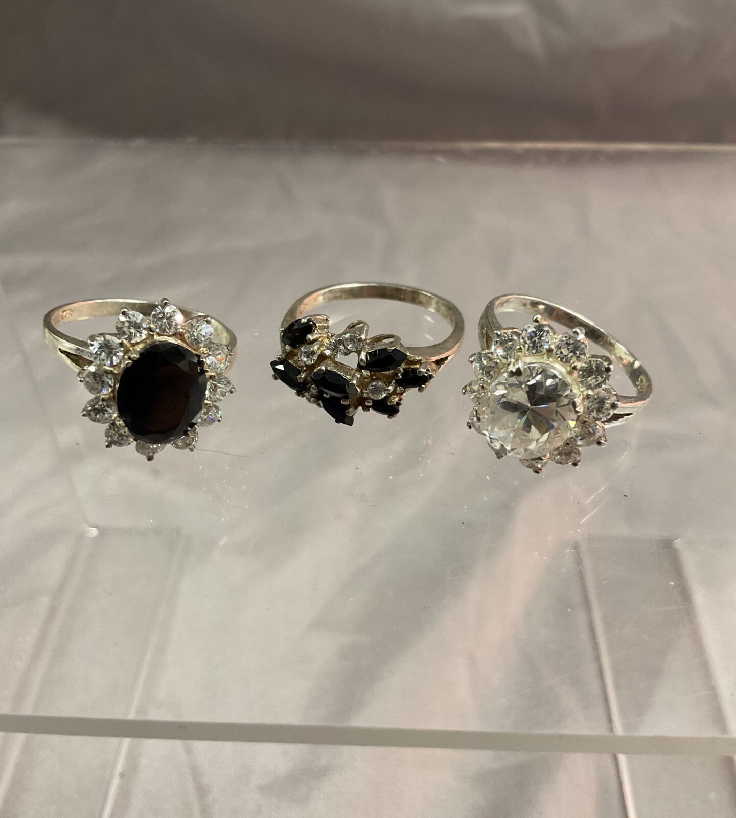 Three 925 silver stone set rings sizes  NO P