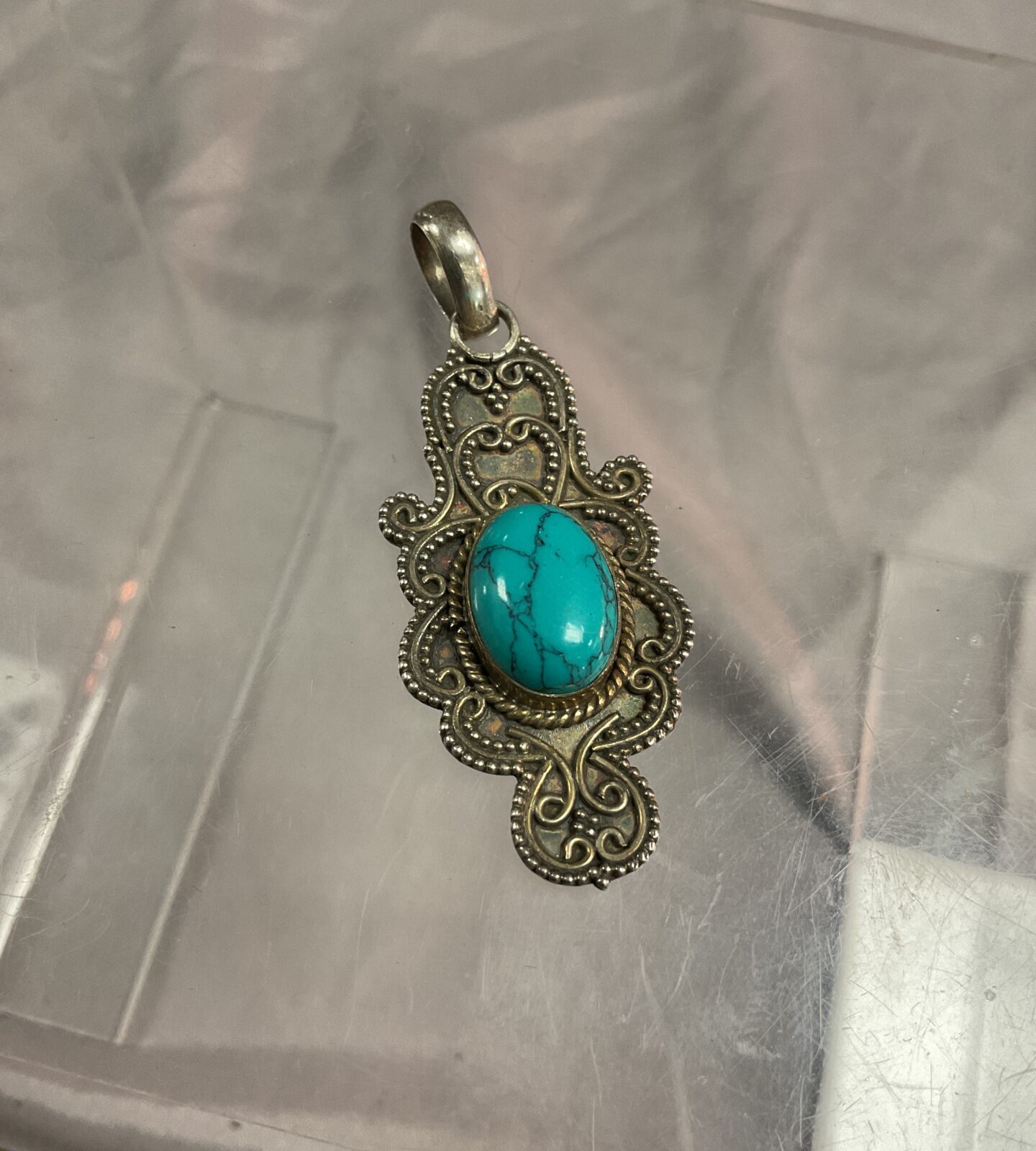 Vintage 925 silver turquoise stone set pendant