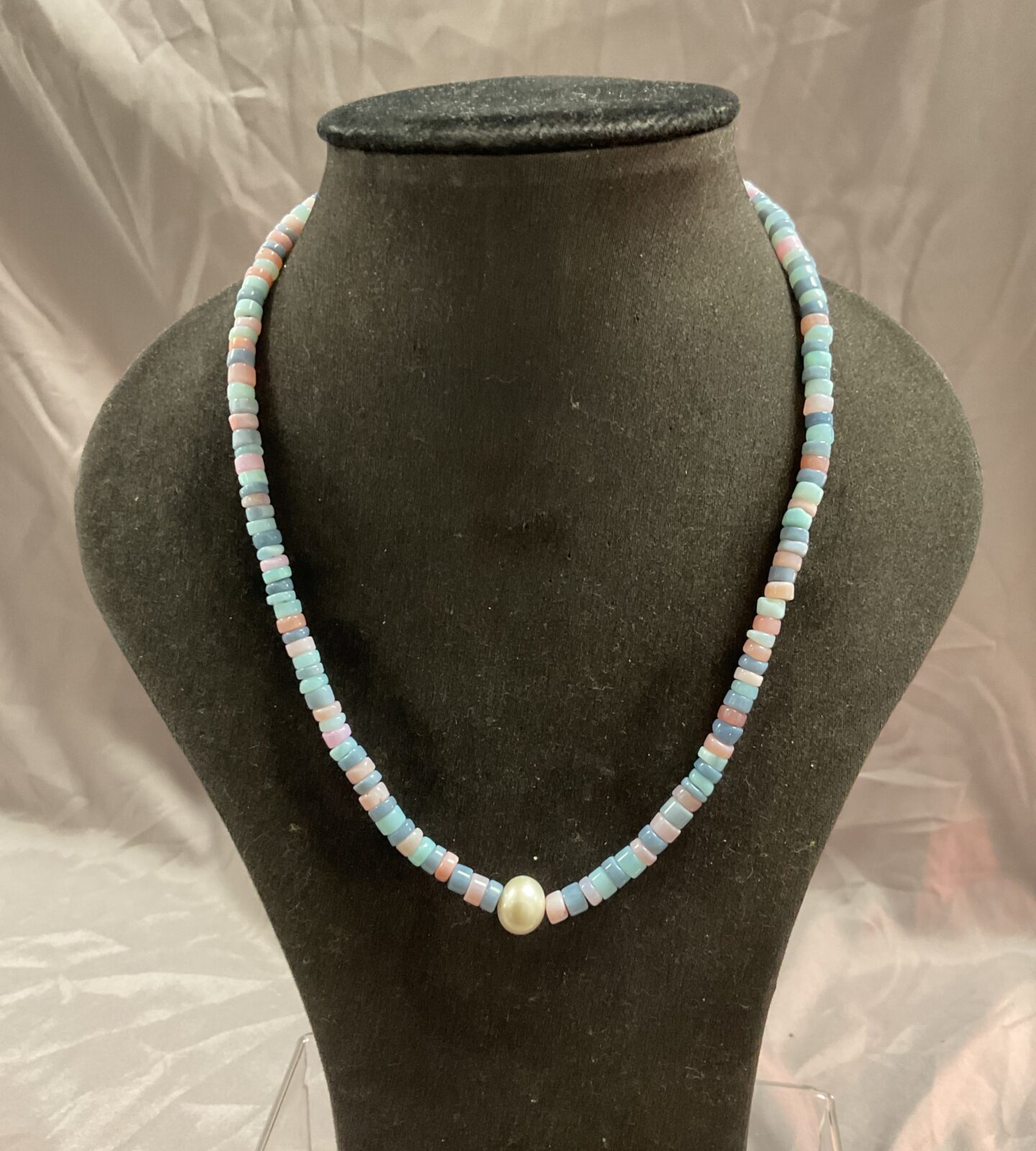 Pastel pink and blue beads Peruvian pearl silver clasp necklace