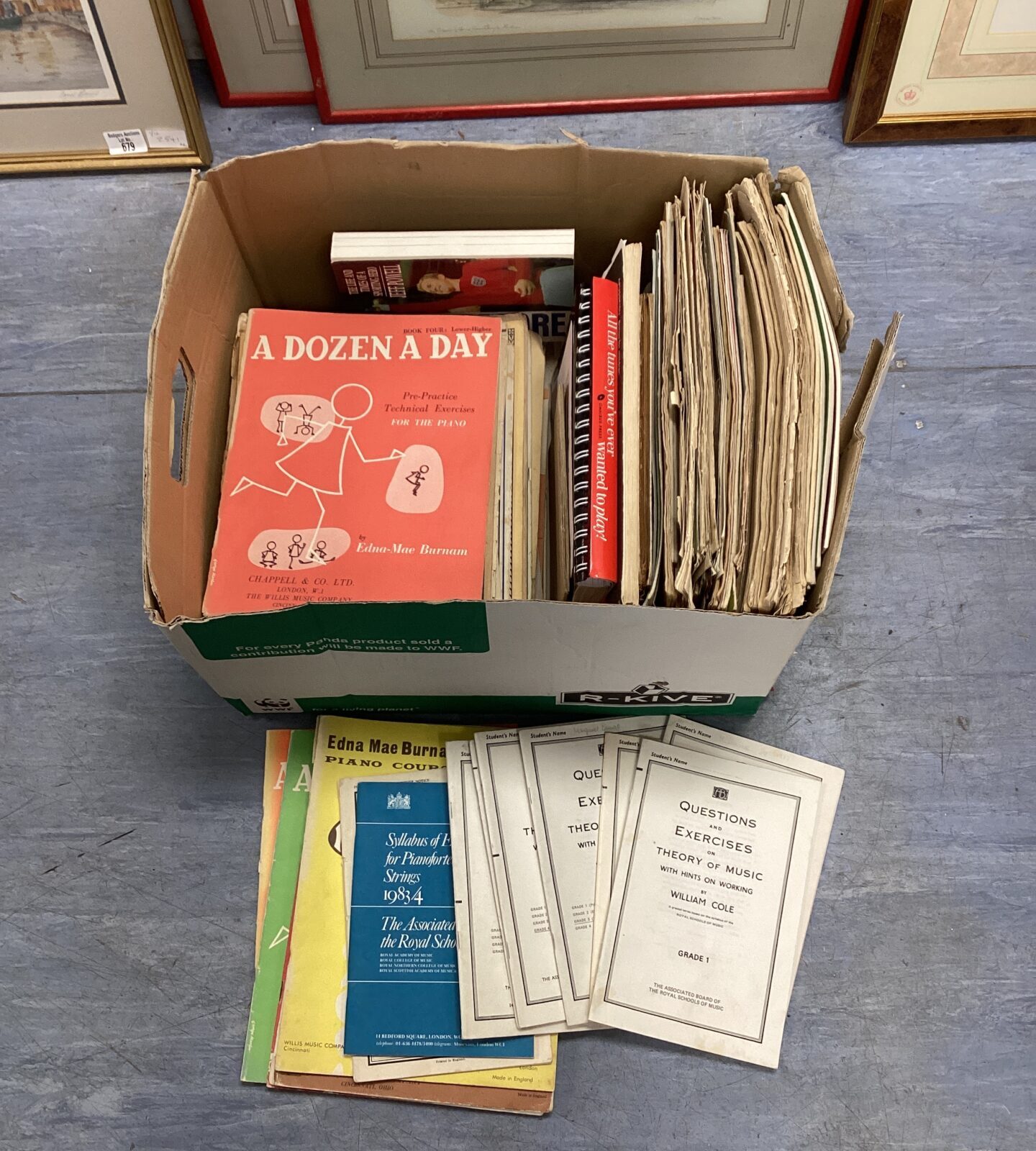 Box full of various sheet music