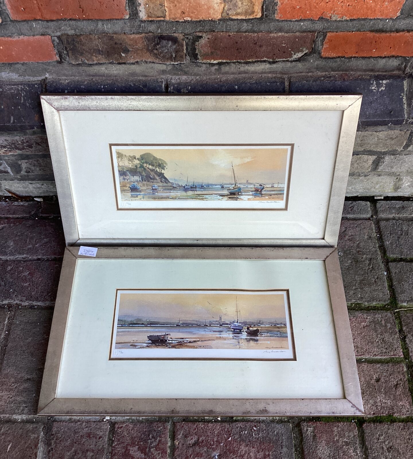 Pair of ray balkwill signed limited edition signed prints of fishing boats in dock