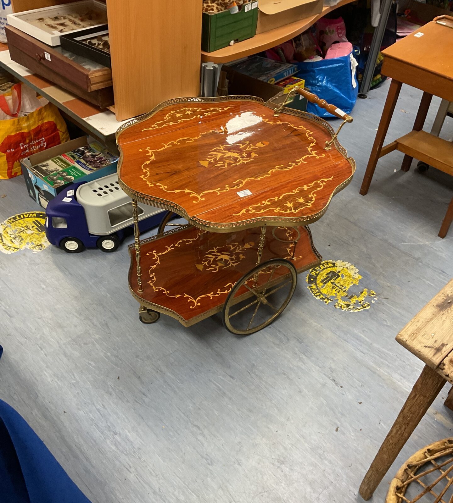 1970s inlayed drinks trolley