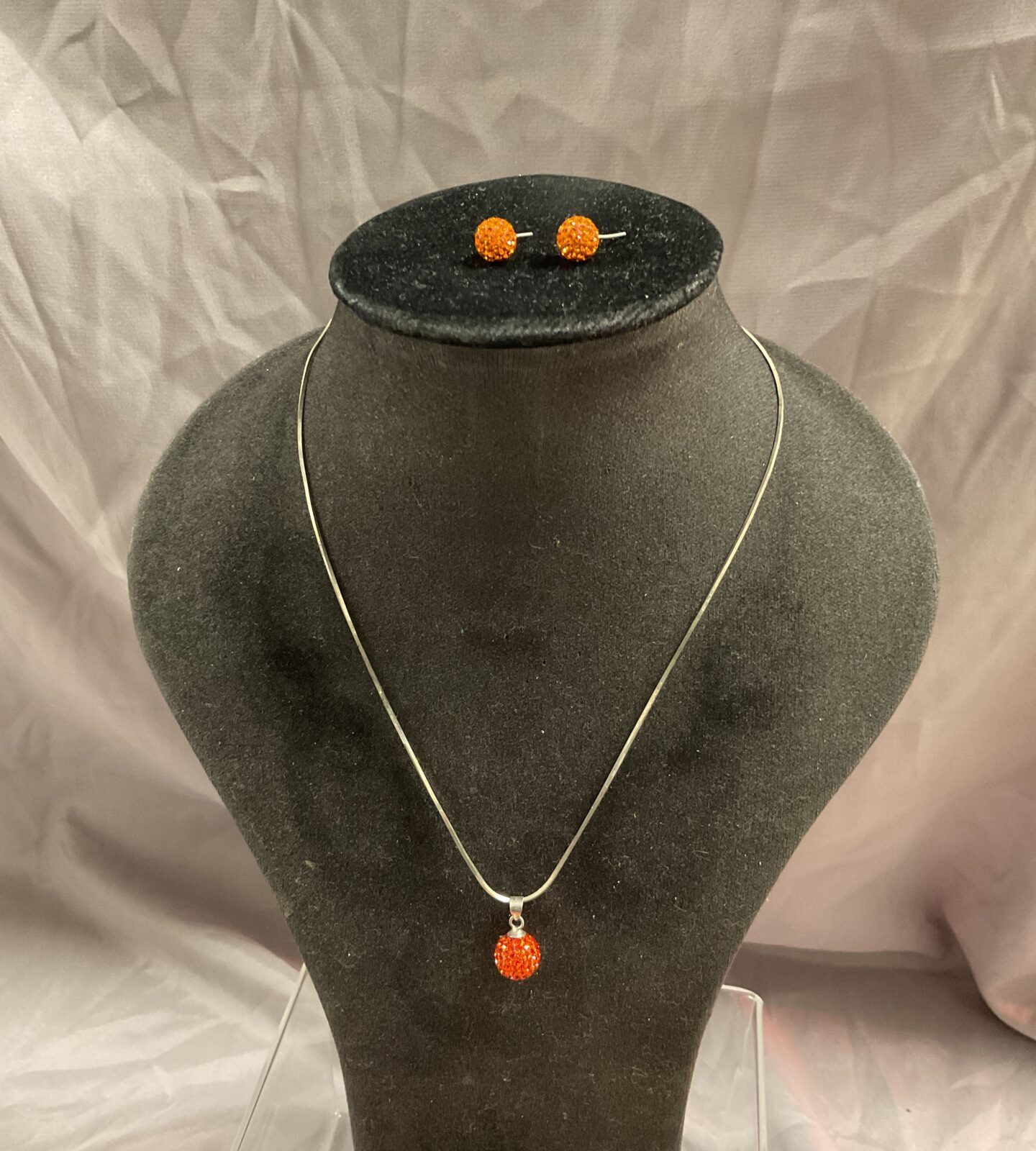 silver orange ball necklace and matching earring's