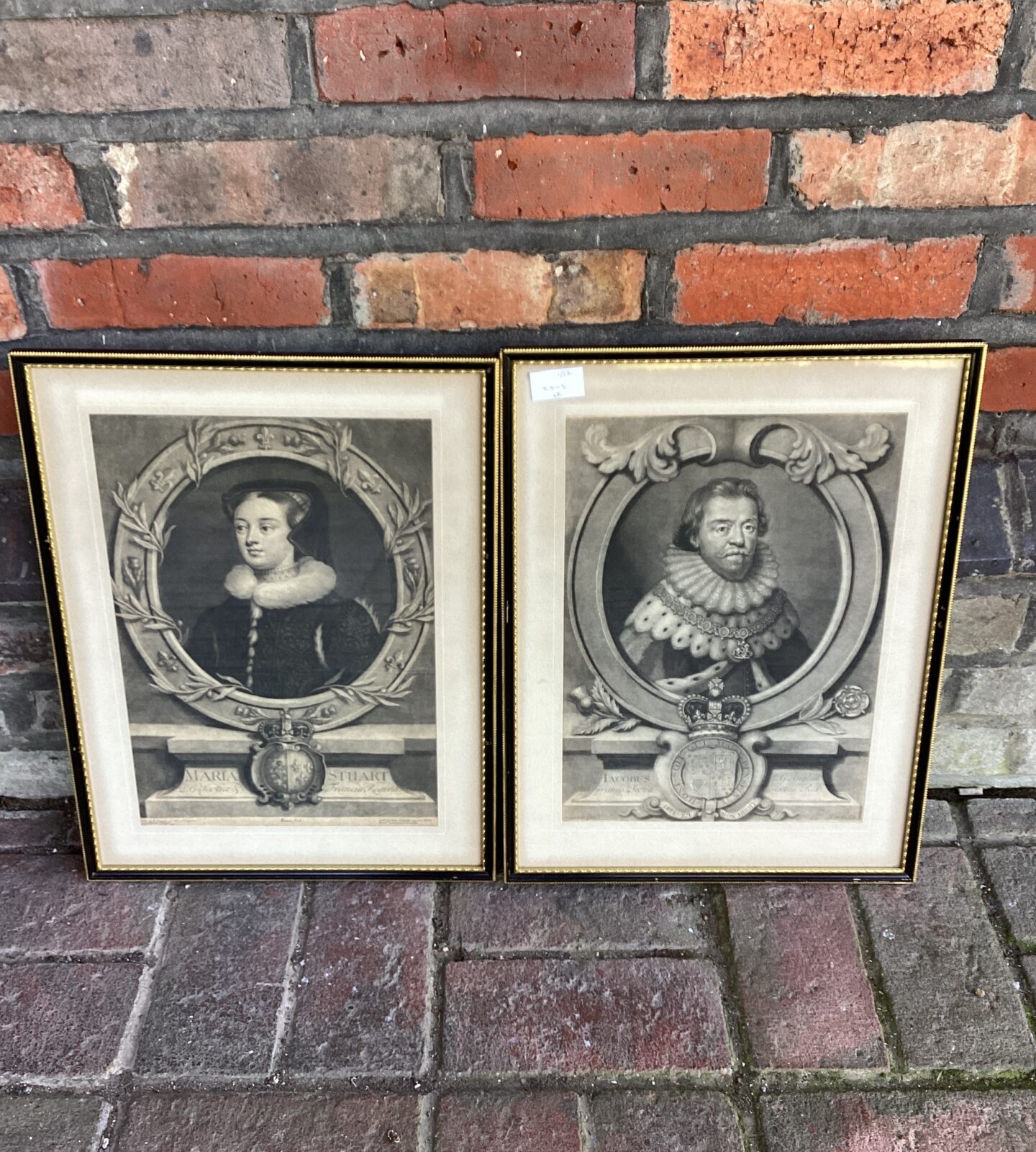 Pair of antique simon fecit portrait prints of maria stewart & iacobus